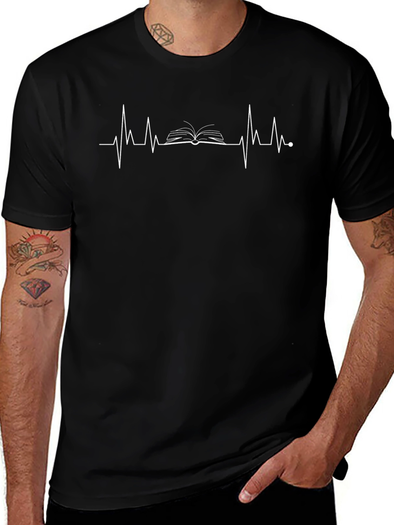 Book Lover Heartbeat T-Shirt - Black