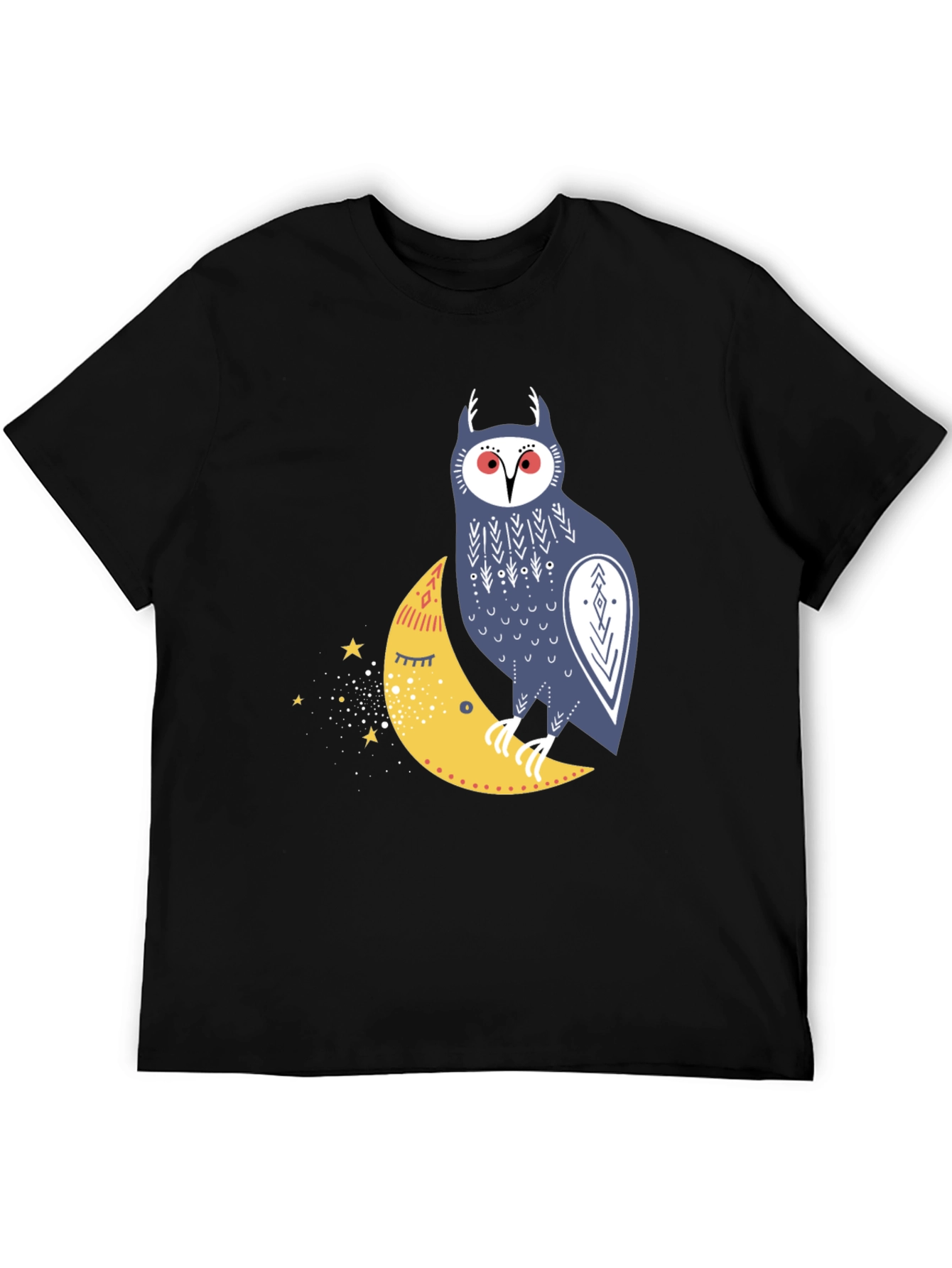 Owl on Moon Graphic T-Shirt - Black