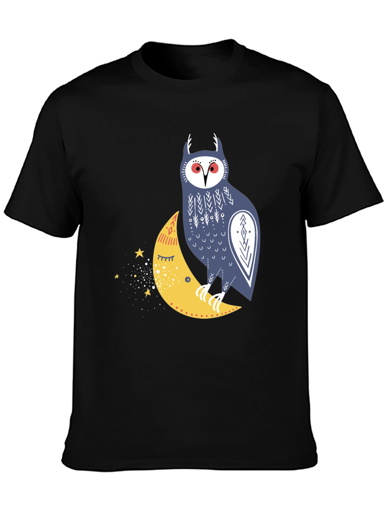 Owl on Moon Graphic T-Shirt - Black