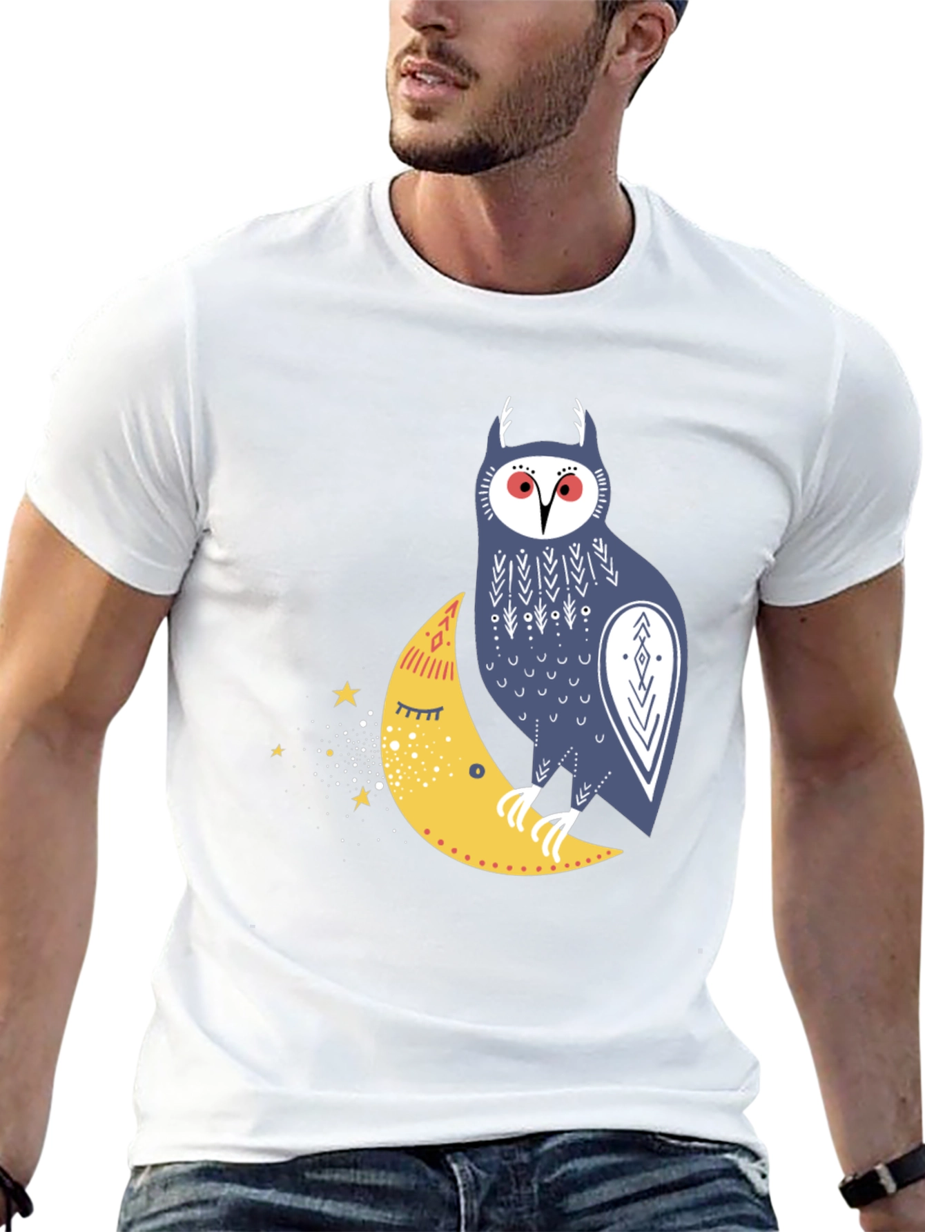 Owl on Moon Graphic T-Shirt - Black