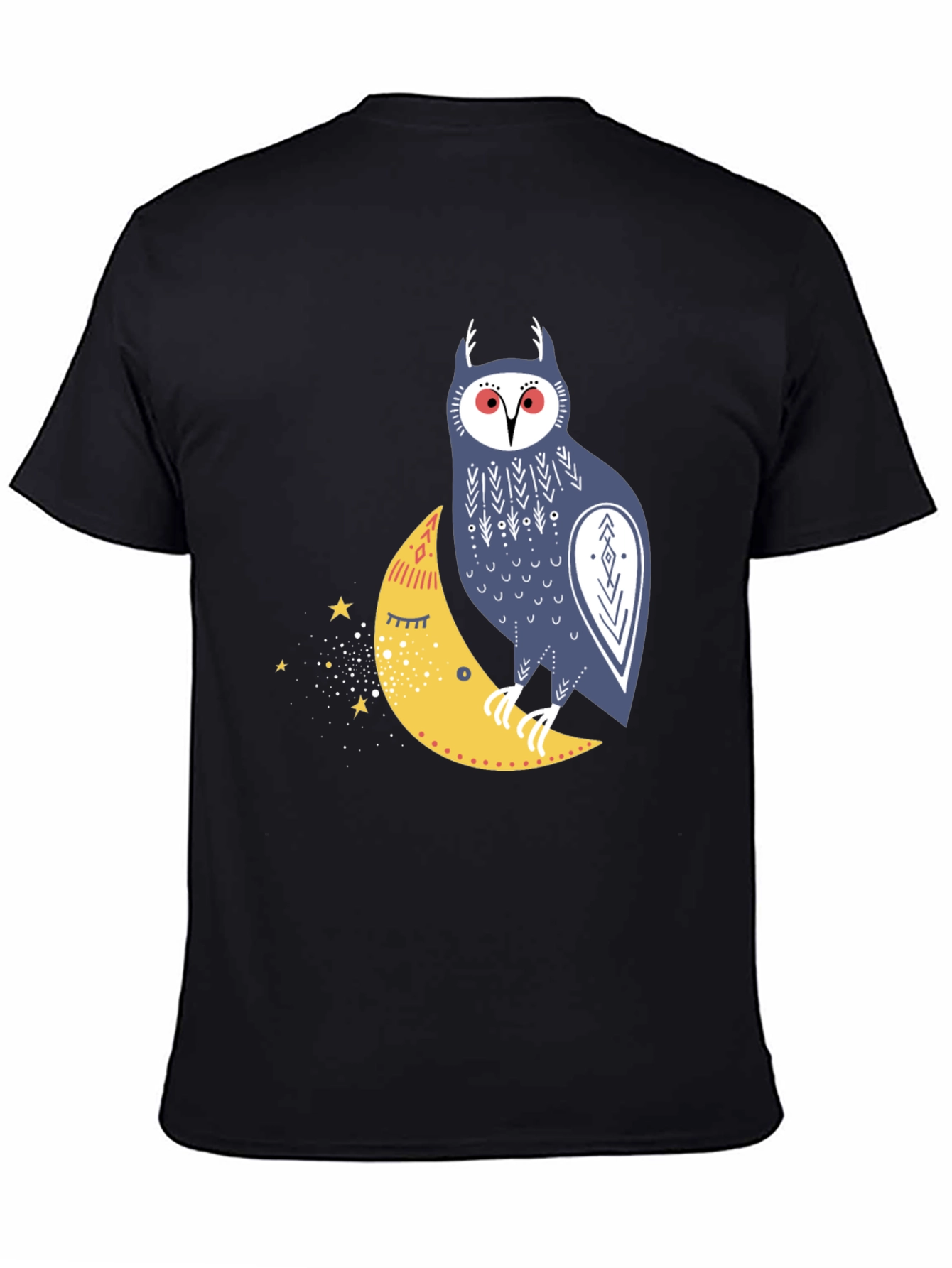 Owl on Moon Graphic T-Shirt - Black