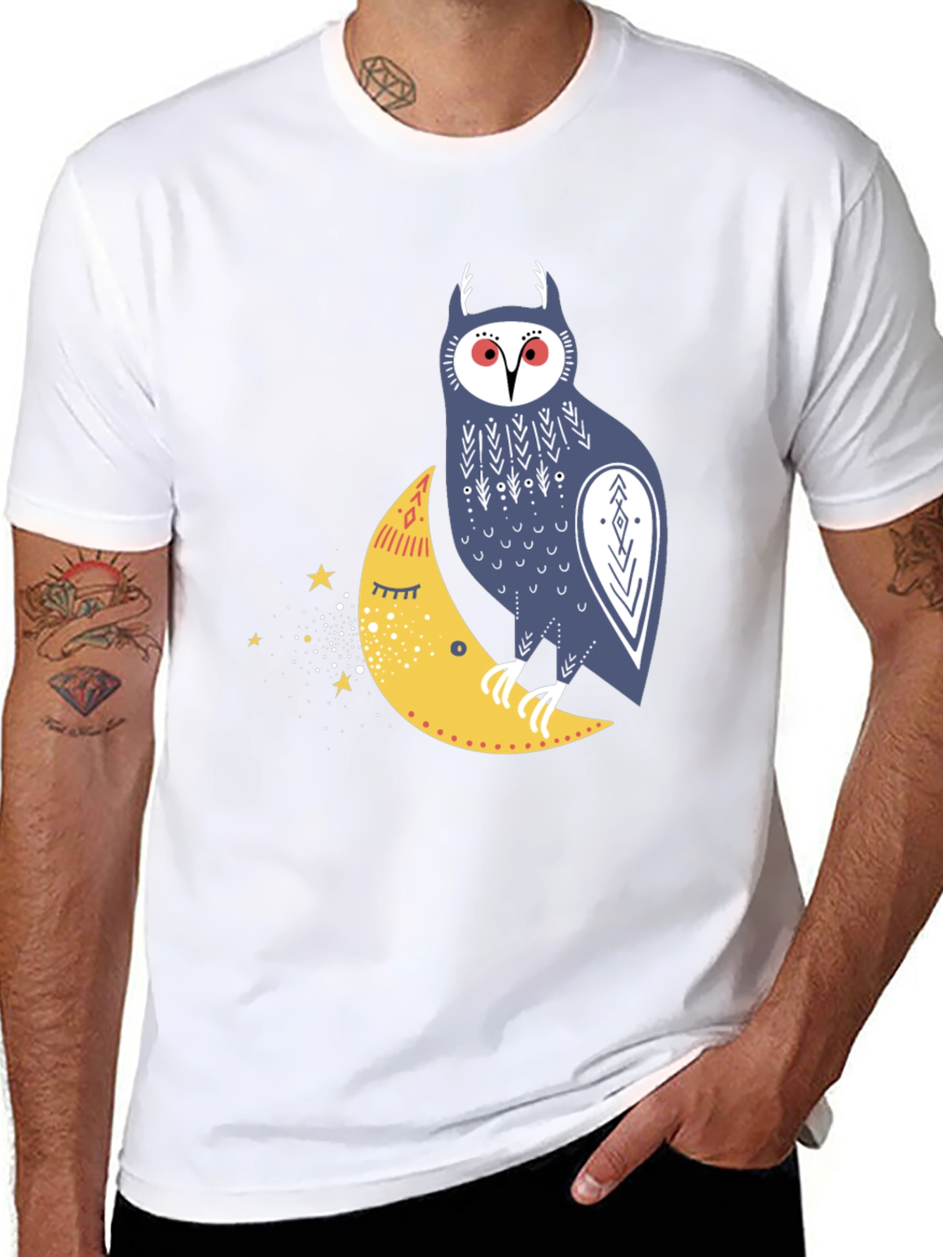 Owl on Moon Graphic T-Shirt - Black