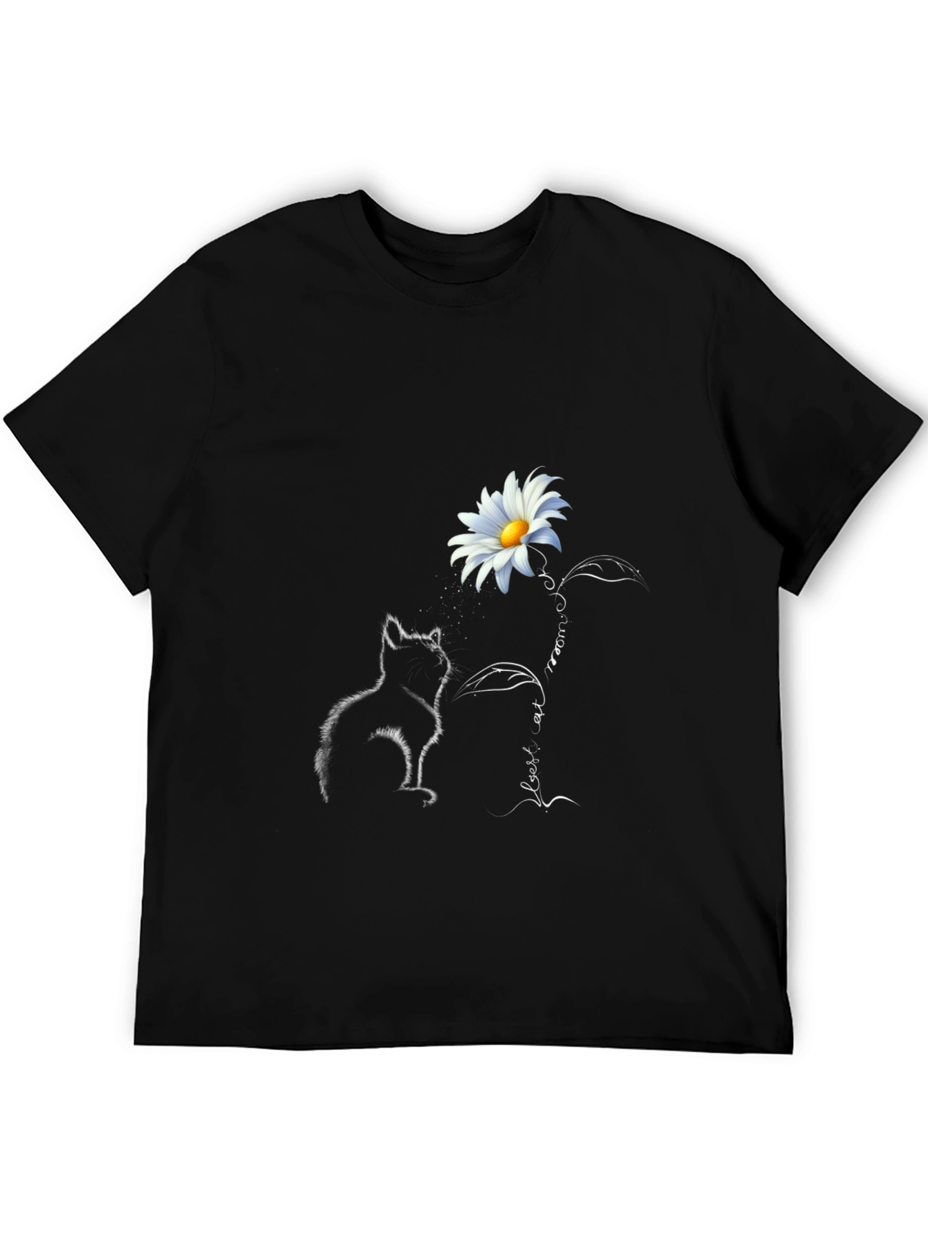 Daisy Cat Graphic Tee - Stylish Black T-Shirt