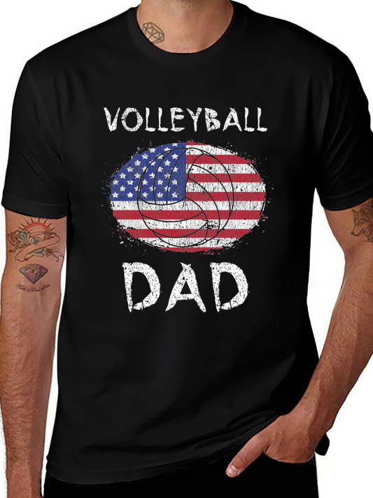 Volleyball Dad USA Flag Graphic T-Shirt