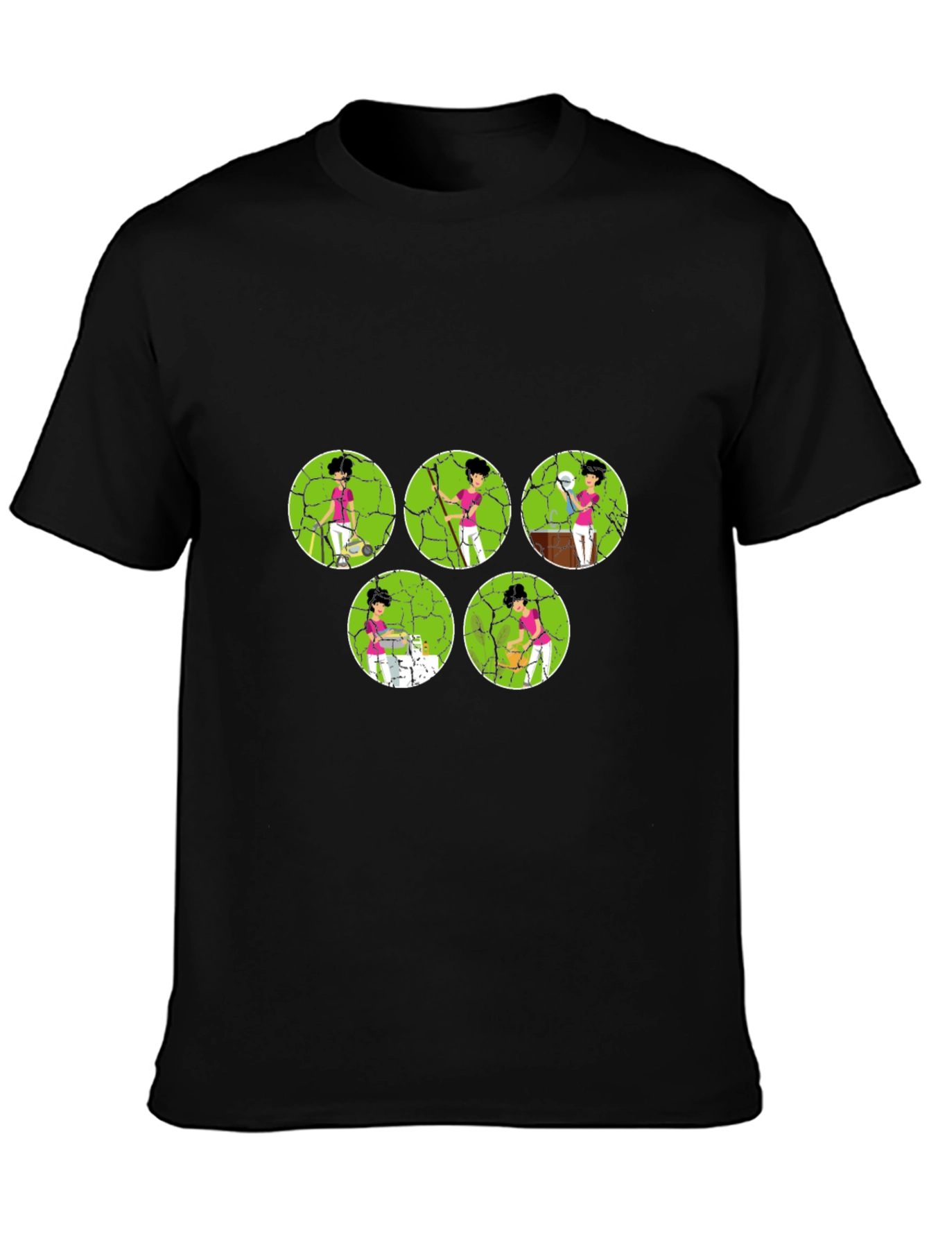 Cartoon Tennis Player Black Graphic Tee