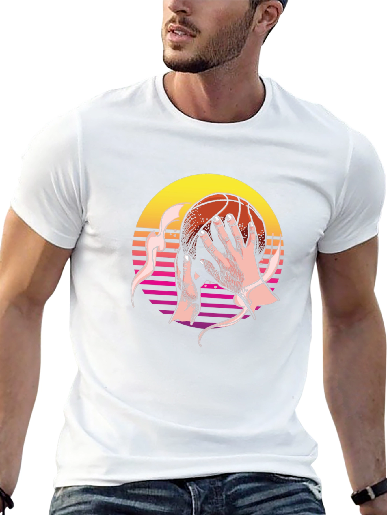 Retro Sunset Basketball Graphic Tee - Stylish Comfort