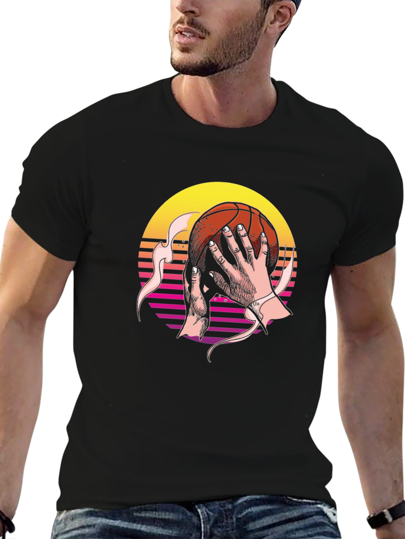Retro Sunset Basketball Graphic Tee - Stylish Comfort