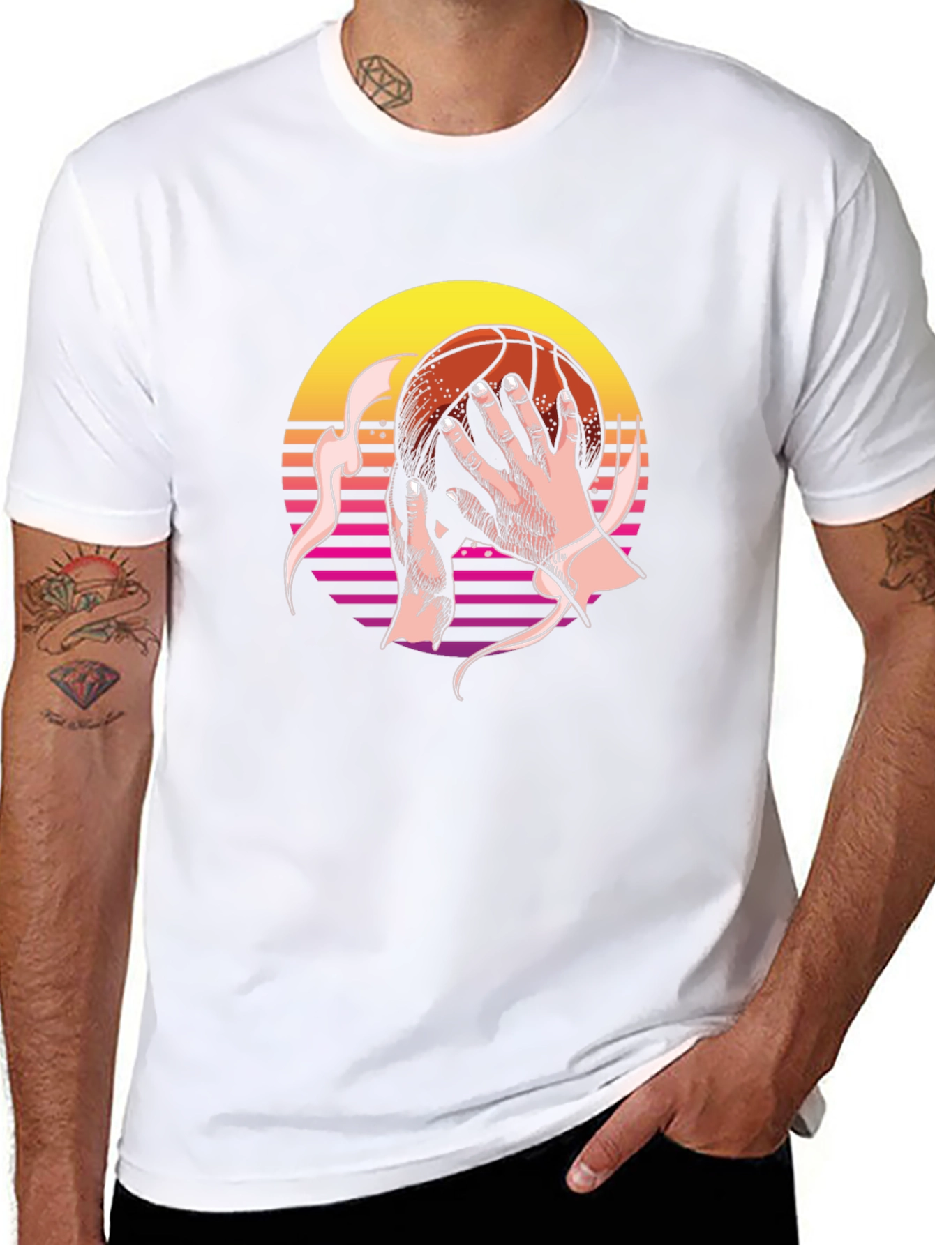 Retro Sunset Basketball Graphic Tee - Stylish Comfort