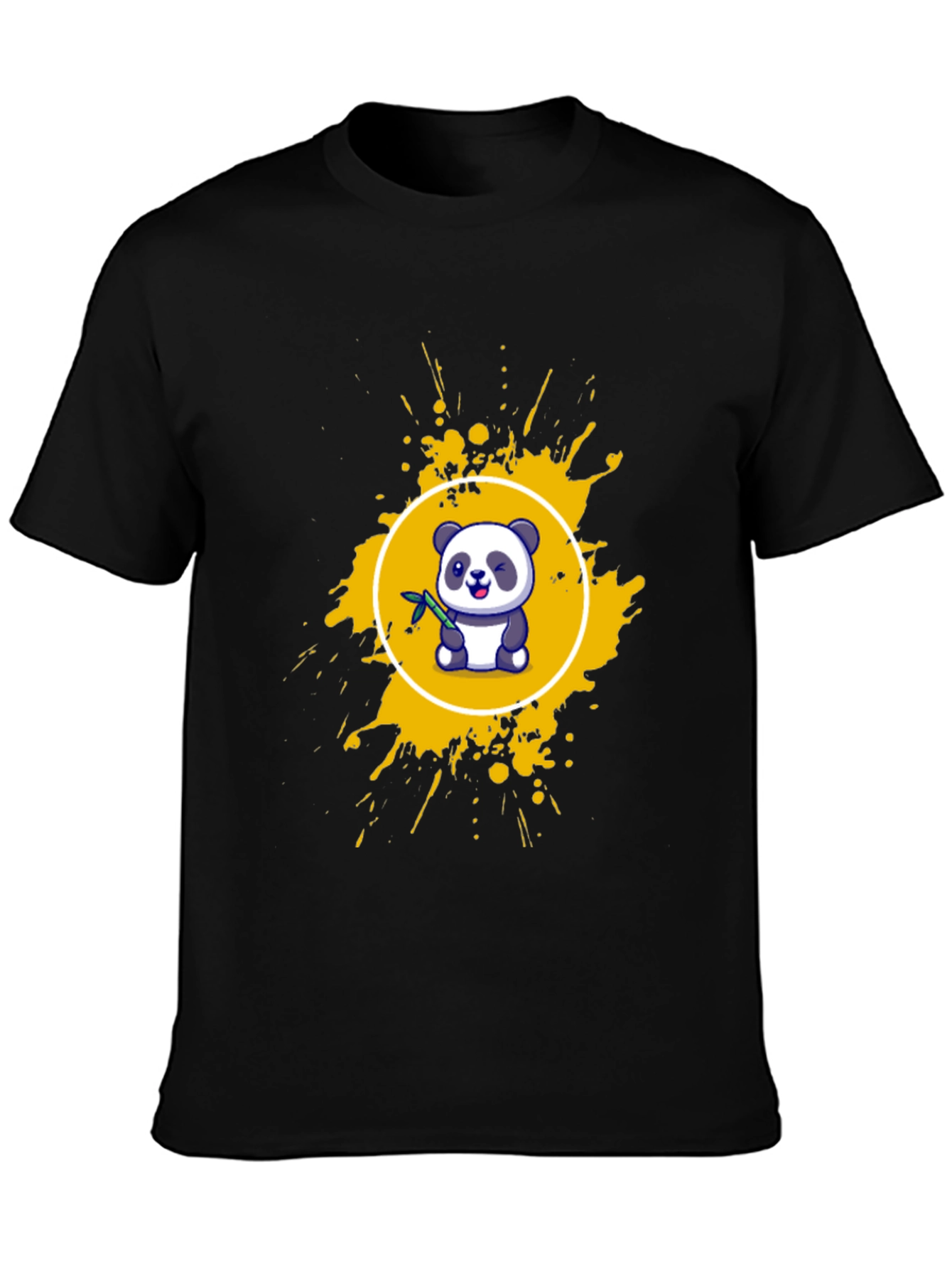 Panda Splash Graphic Tee - Black Cotton T-Shirt