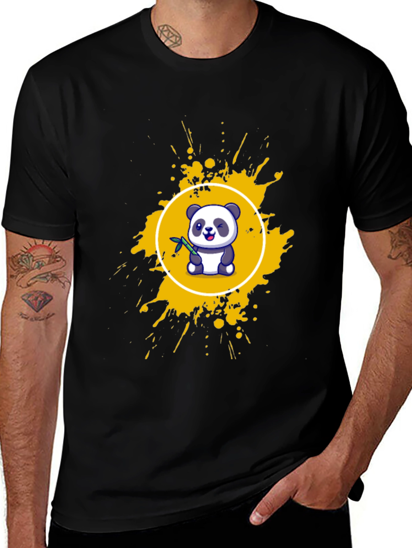 Panda Splash Graphic Tee - Black Cotton T-Shirt