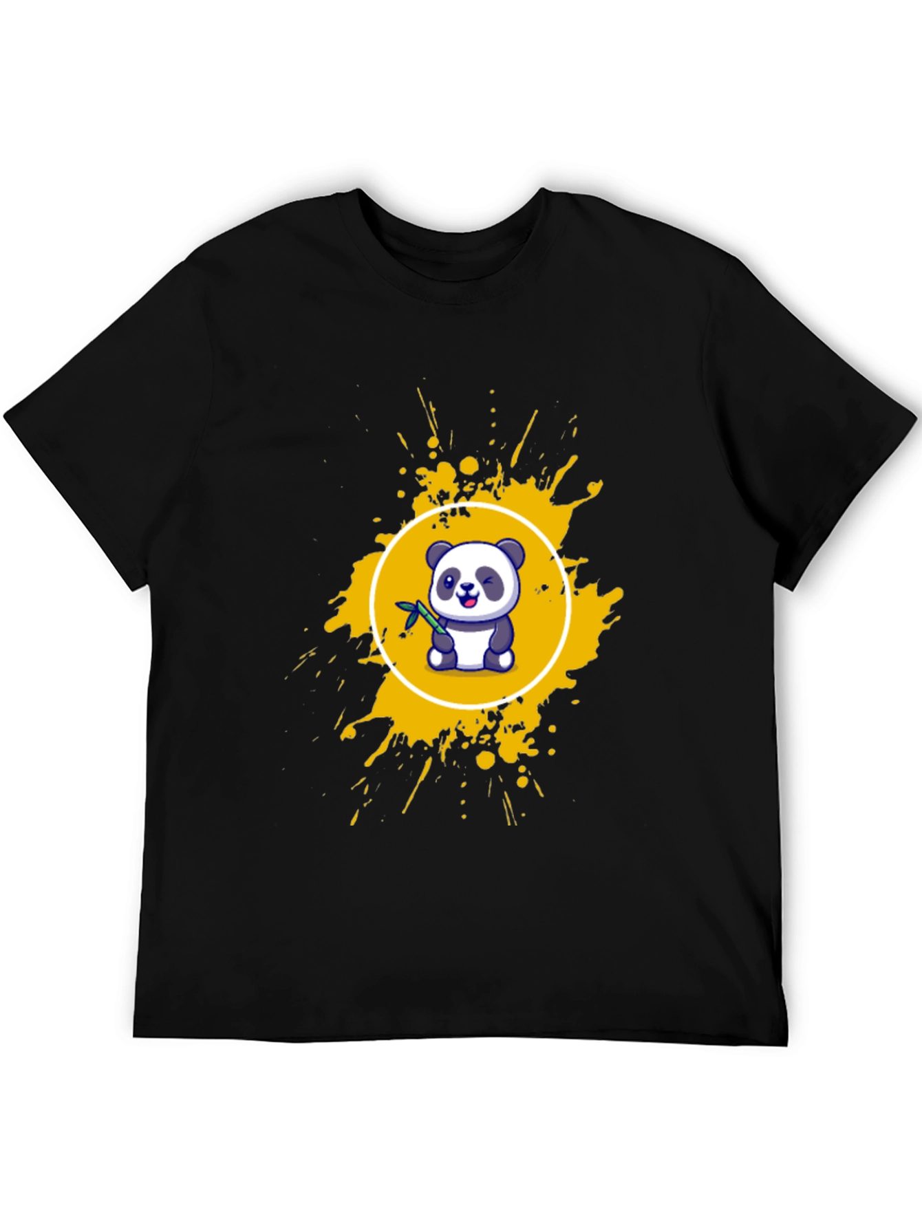 Panda Splash Graphic Tee - Black Cotton T-Shirt