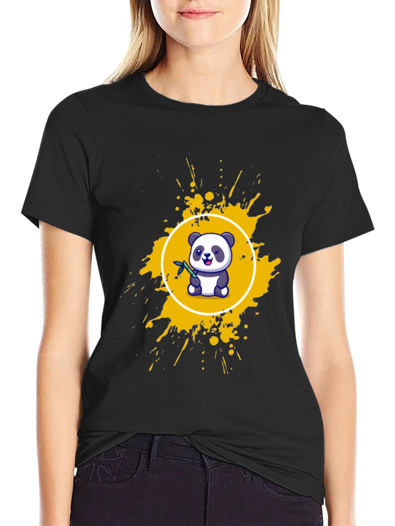 Panda Splash Graphic Tee - Black Cotton T-Shirt