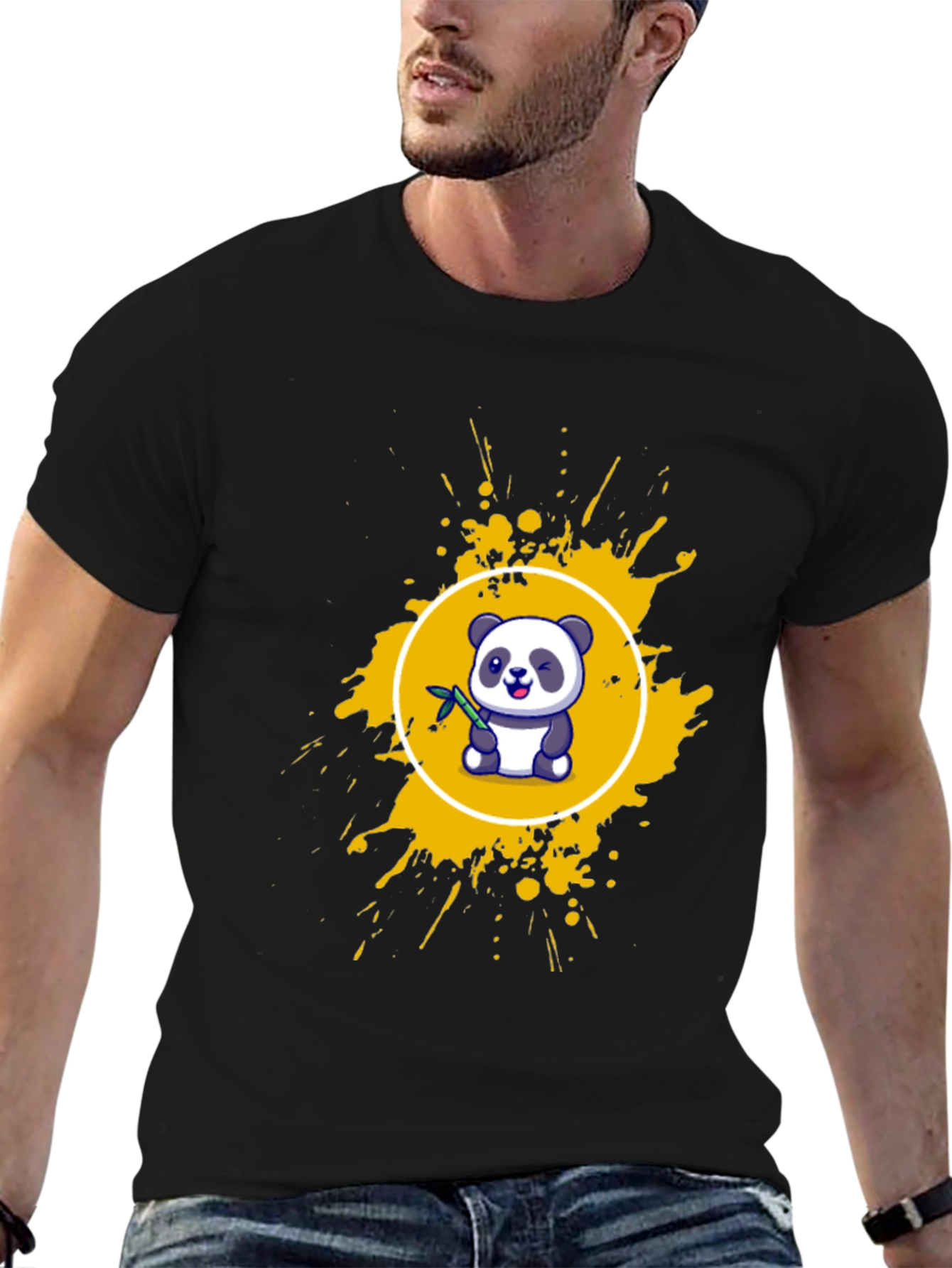 Panda Splash Graphic Tee - Black Cotton T-Shirt