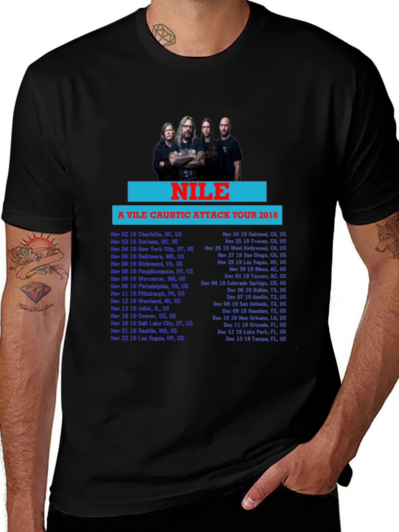 Nile A Vile Caustic Attack Tour 2019 Black T-Shirt