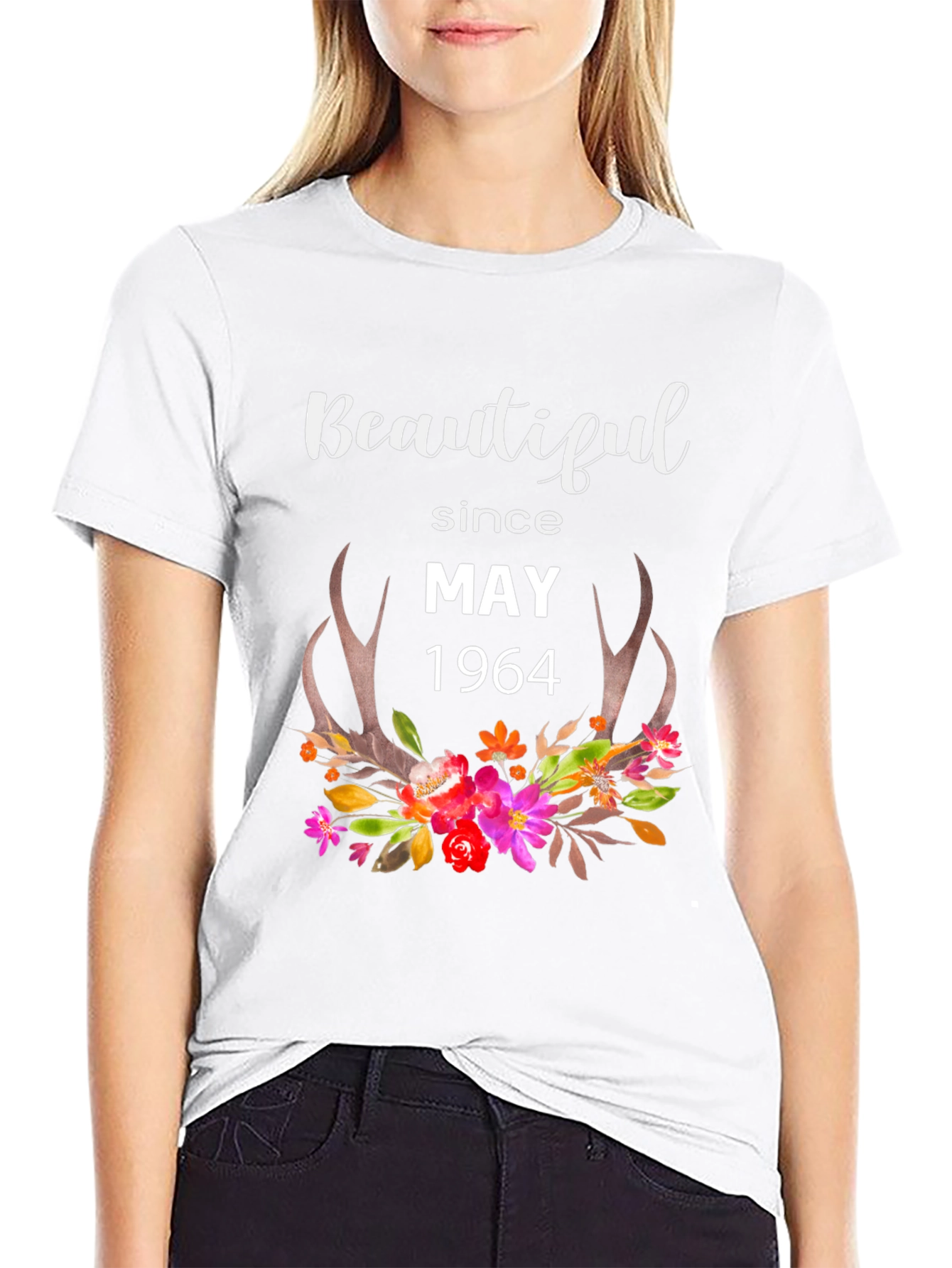 Beautiful Since May 1964 Floral Antler Graphic Tee