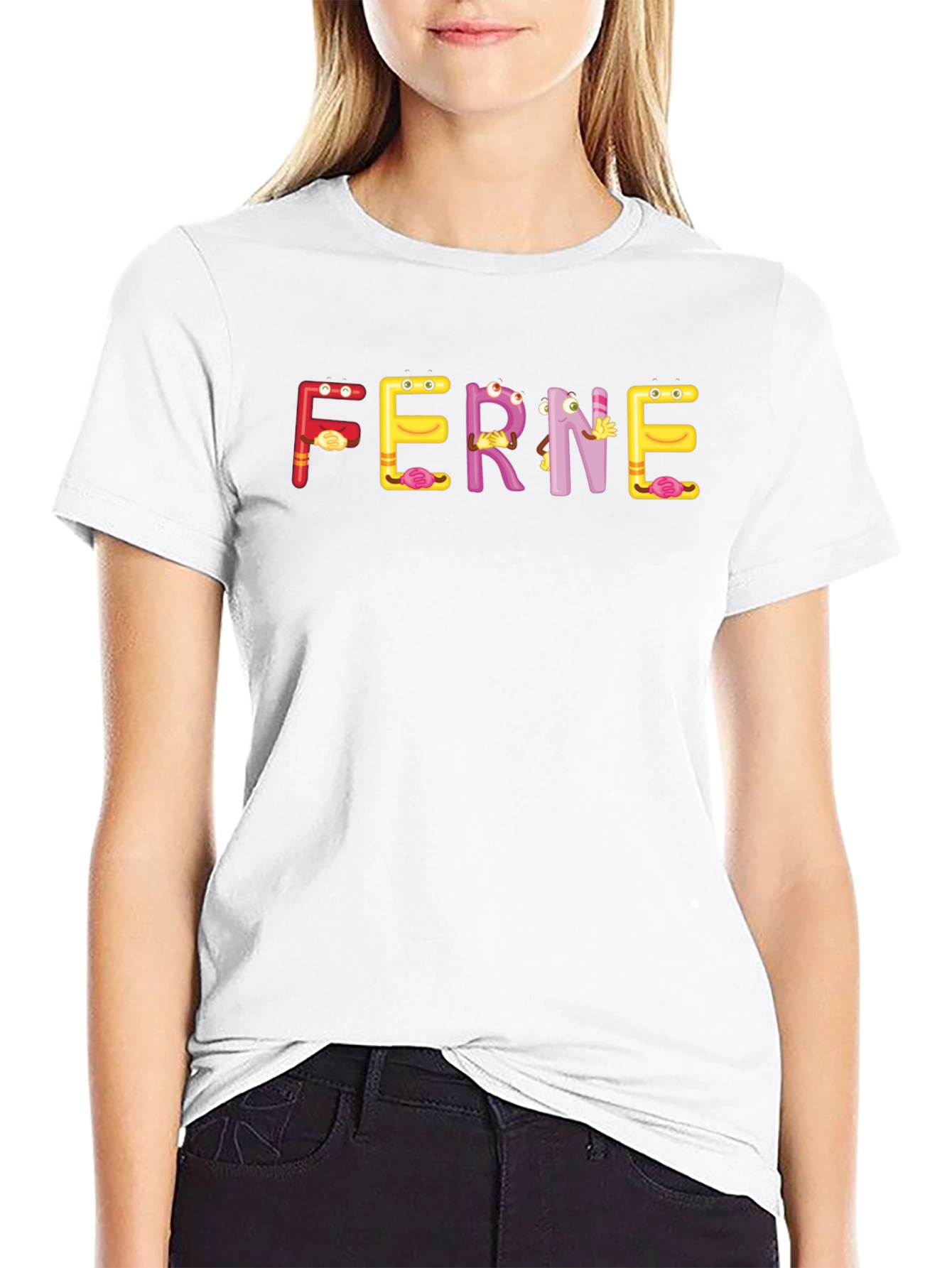 Funny FERNE Letters Graphic Black T-Shirt