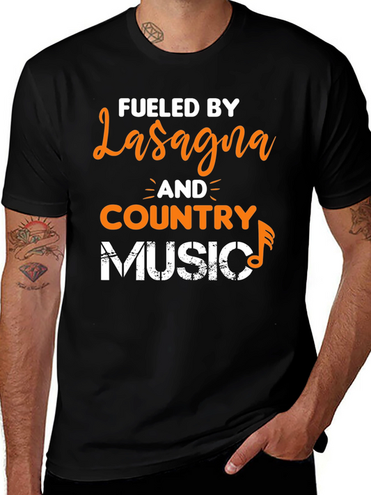 Fueled By Lasagna and Country Music Graphic T-Shirt