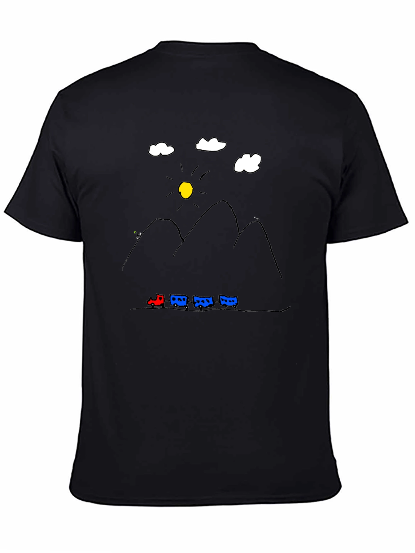 Mountain Train Tee - Quirky Graphic Black T-Shirt