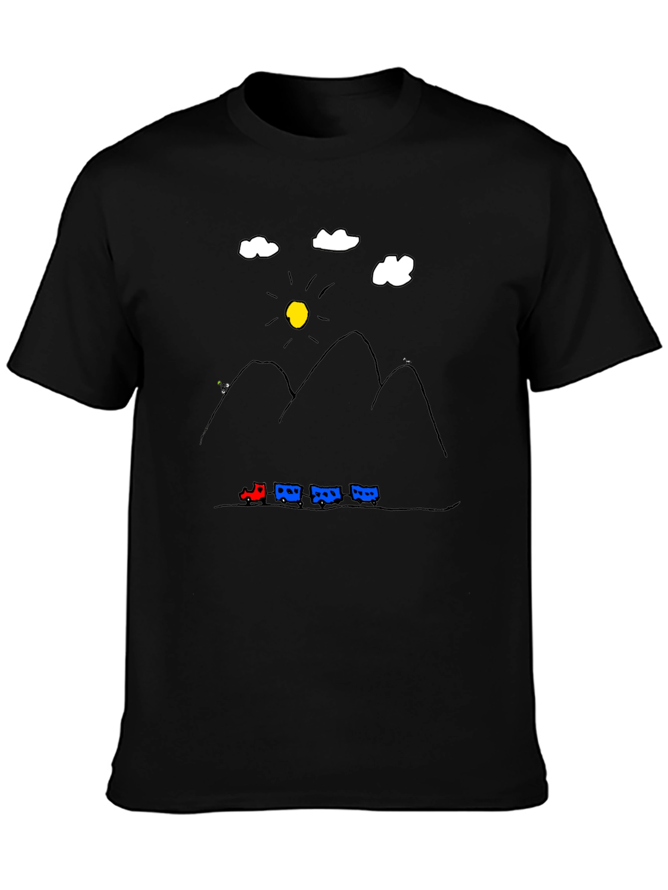 Mountain Train Tee - Quirky Graphic Black T-Shirt