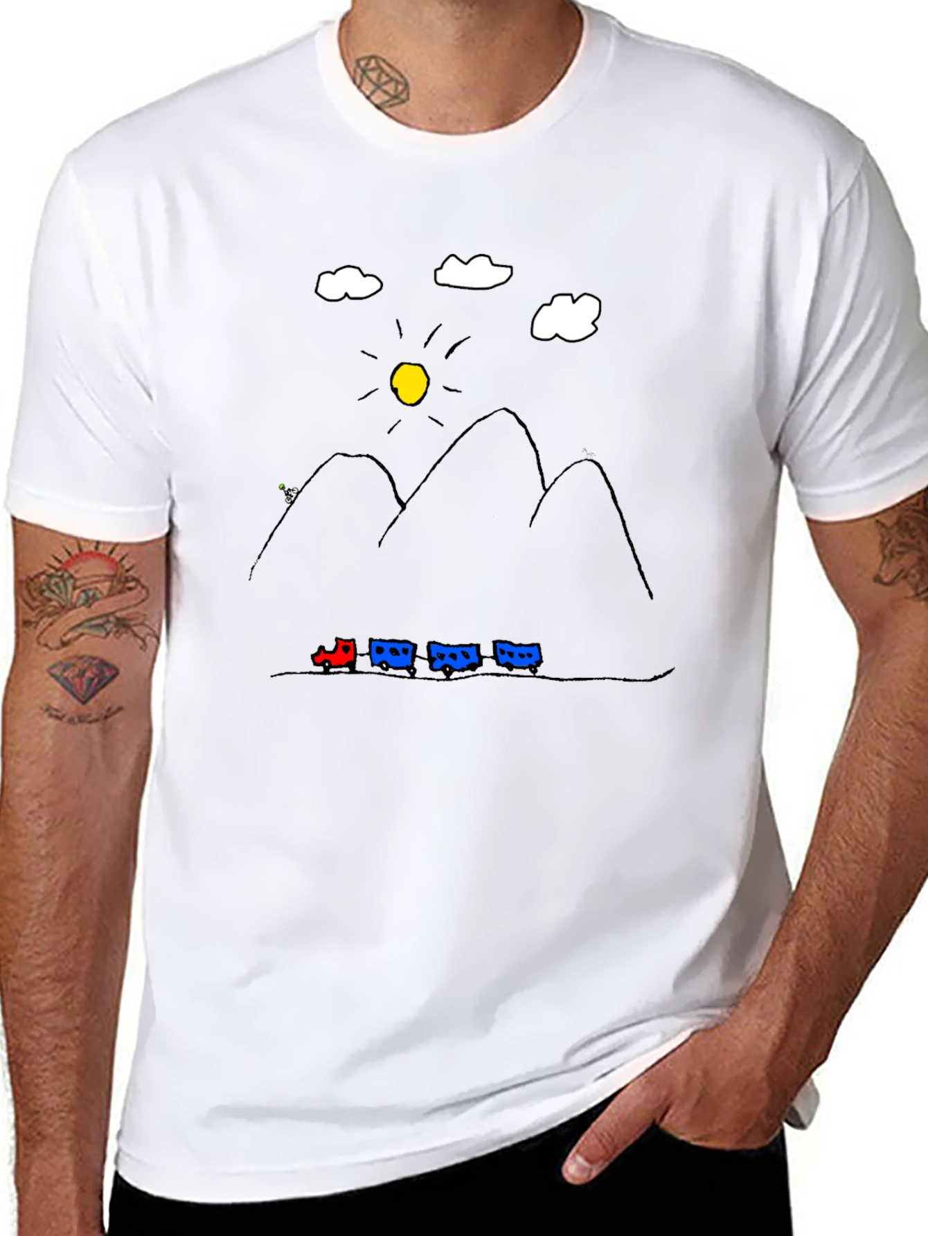Mountain Train Tee - Quirky Graphic Black T-Shirt