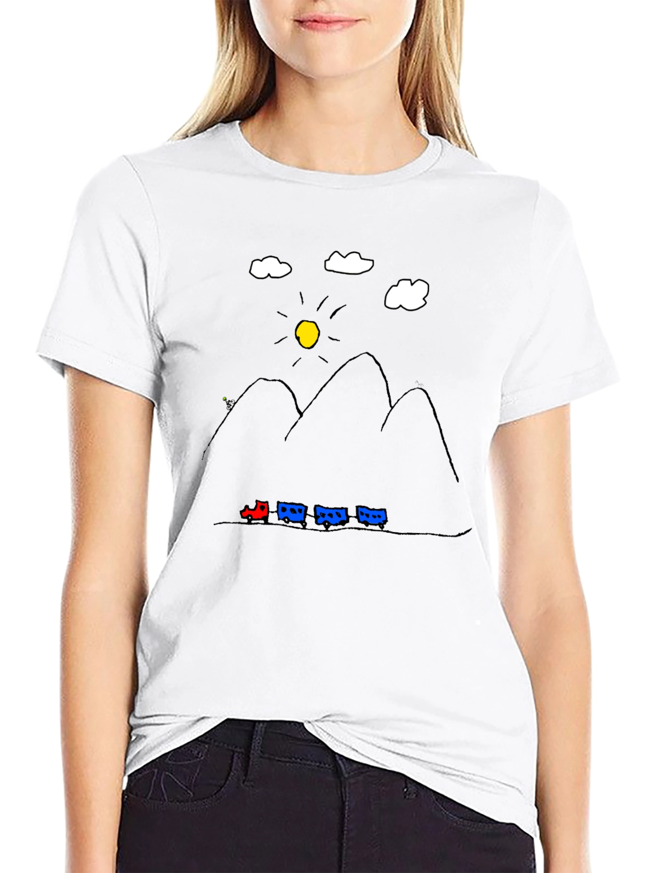 Mountain Train Tee - Quirky Graphic Black T-Shirt
