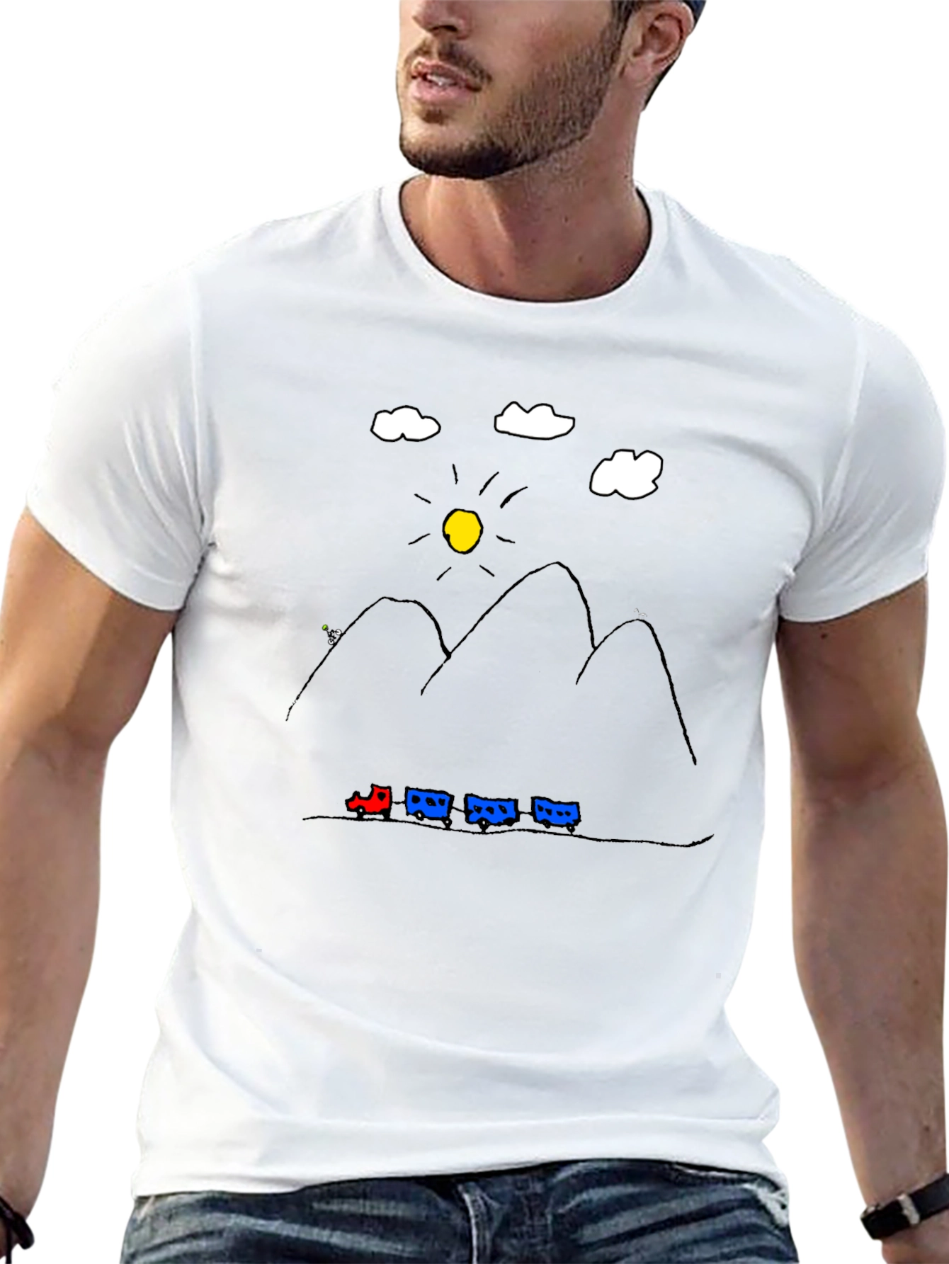 Mountain Train Tee - Quirky Graphic Black T-Shirt