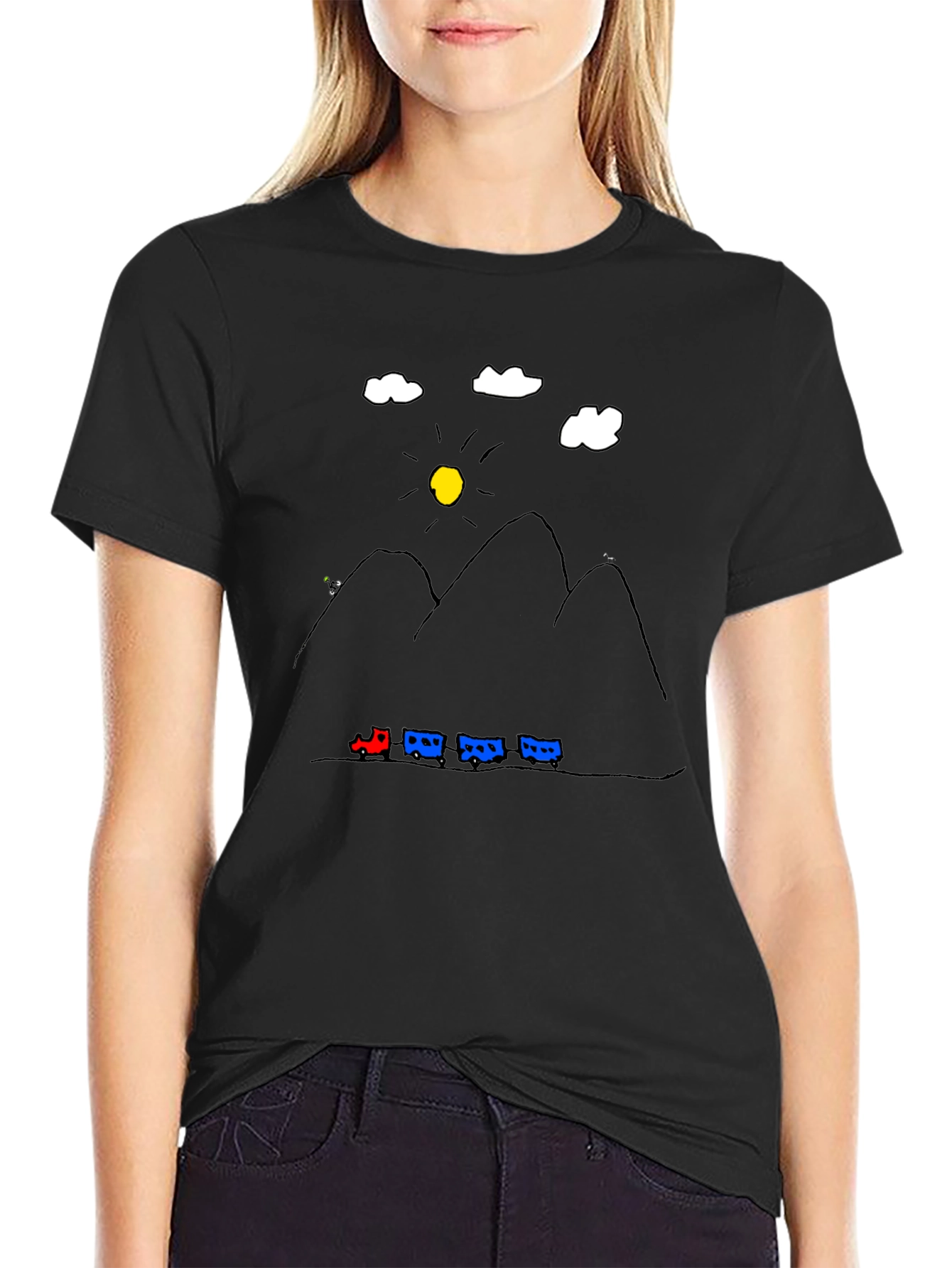 Mountain Train Tee - Quirky Graphic Black T-Shirt