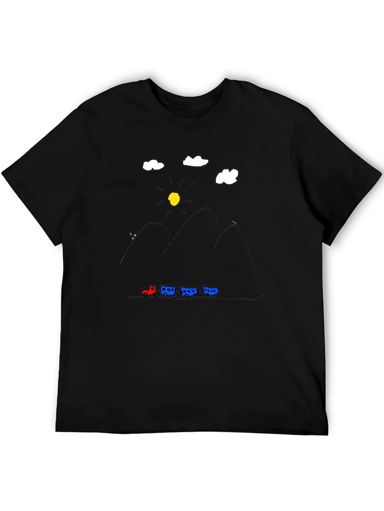 Mountain Train Tee - Quirky Graphic Black T-Shirt