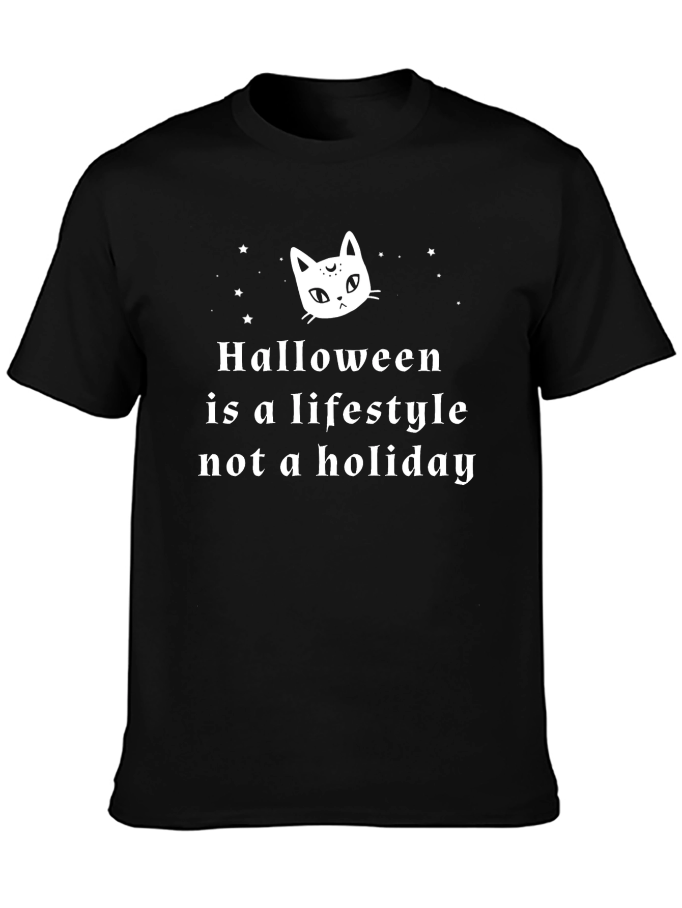 Halloween Lifestyle T-Shirt - Cat & Stars Graphic Tee