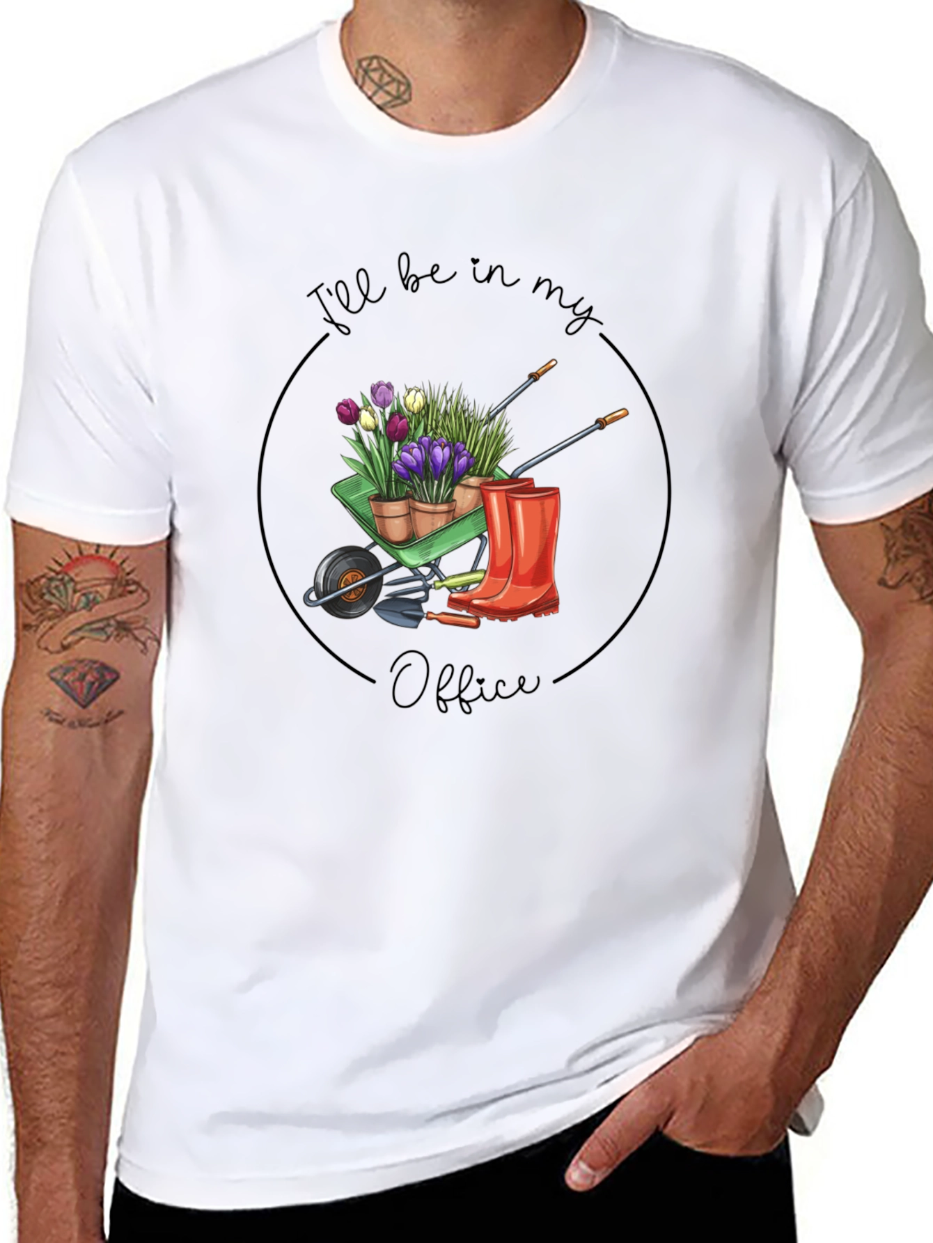 Gardeners Office T-Shirt - Wheelbarrow Flower Design