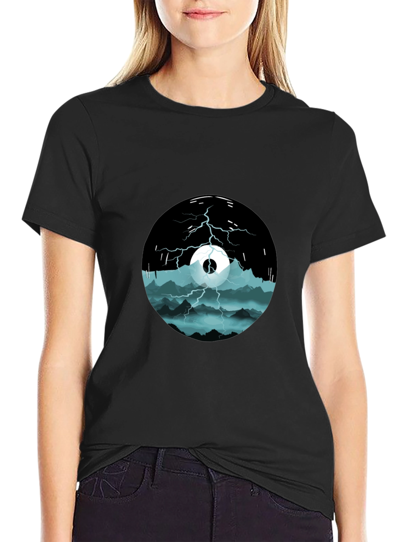 Stormy Mountain Graphic Tee - Black Cotton Blend