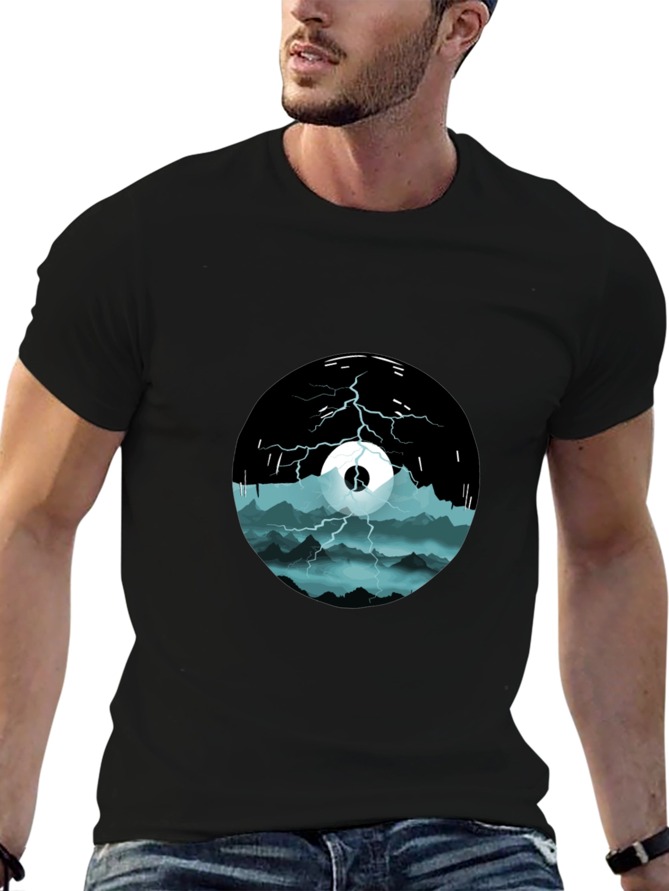 Stormy Mountain Graphic Tee - Black Cotton Blend