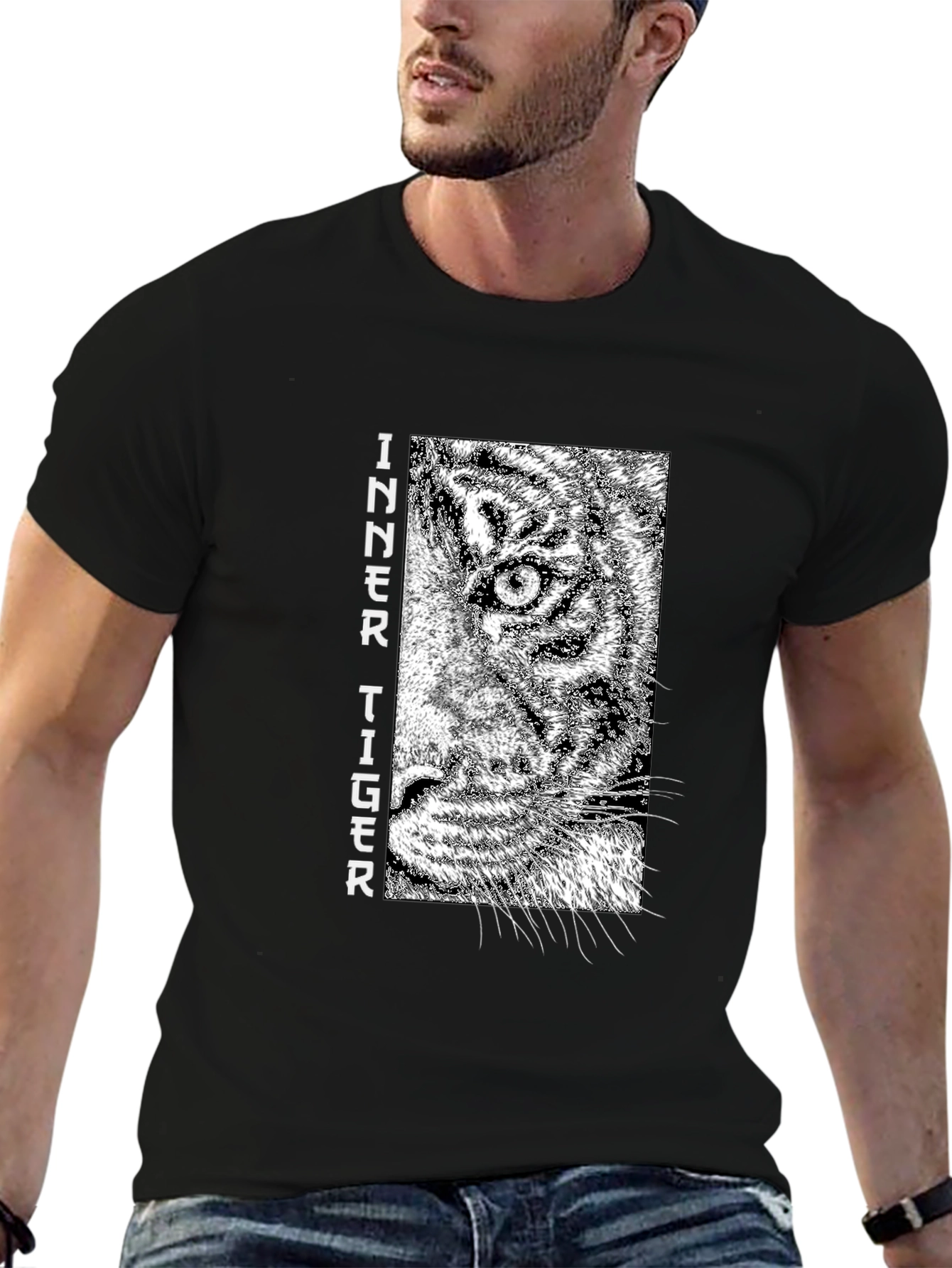 Inner Tiger Graphic Tee - Cool Black Cotton T-Shirt