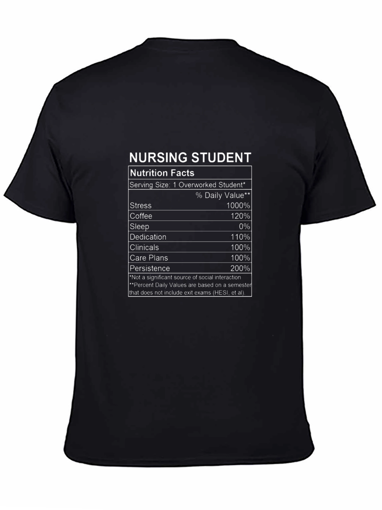 Nursing Student Nutrition Facts Black T-Shirt