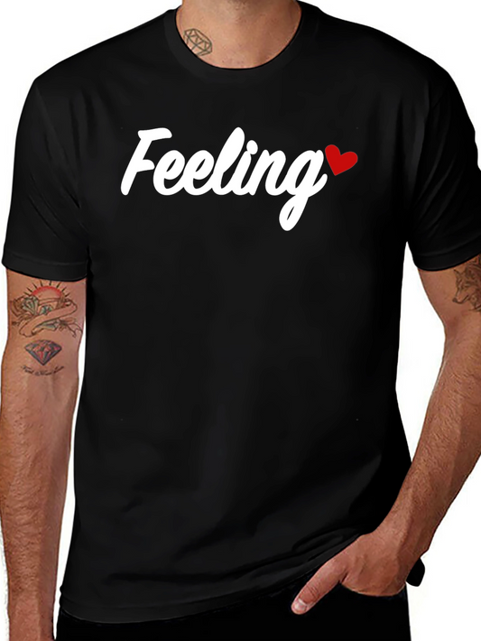 Feeling Heart T-Shirt - Black Cotton Blend Crew Neck Tee