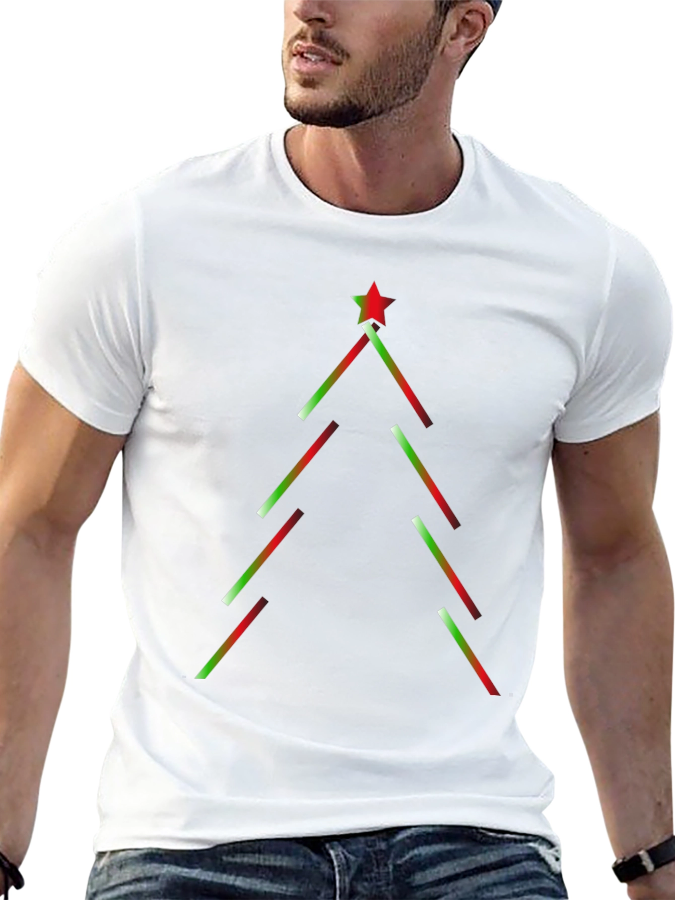 Festive Geometric Christmas Tree Black T-Shirt