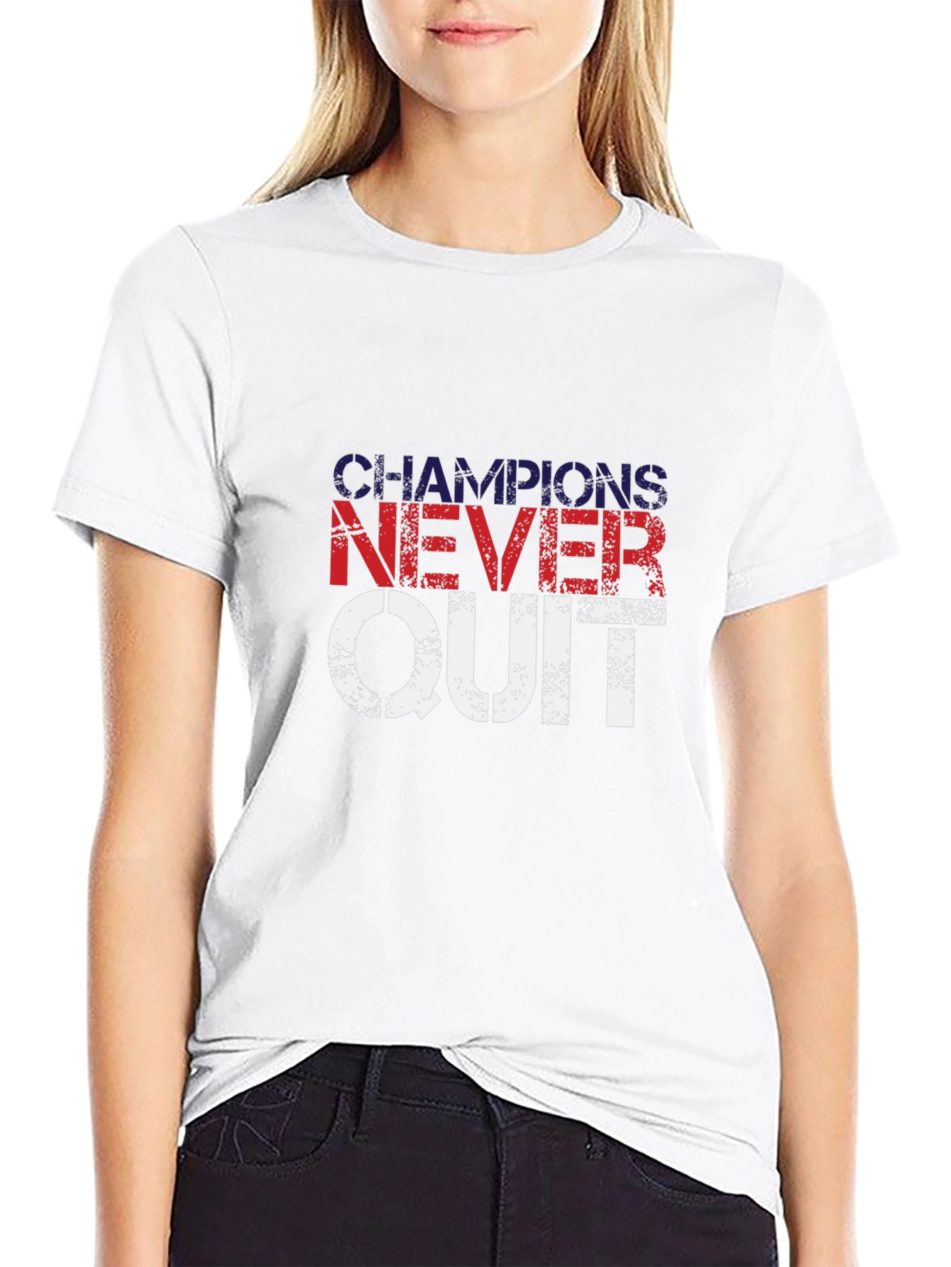 Champions Never Quit Black Graphic T-Shirt