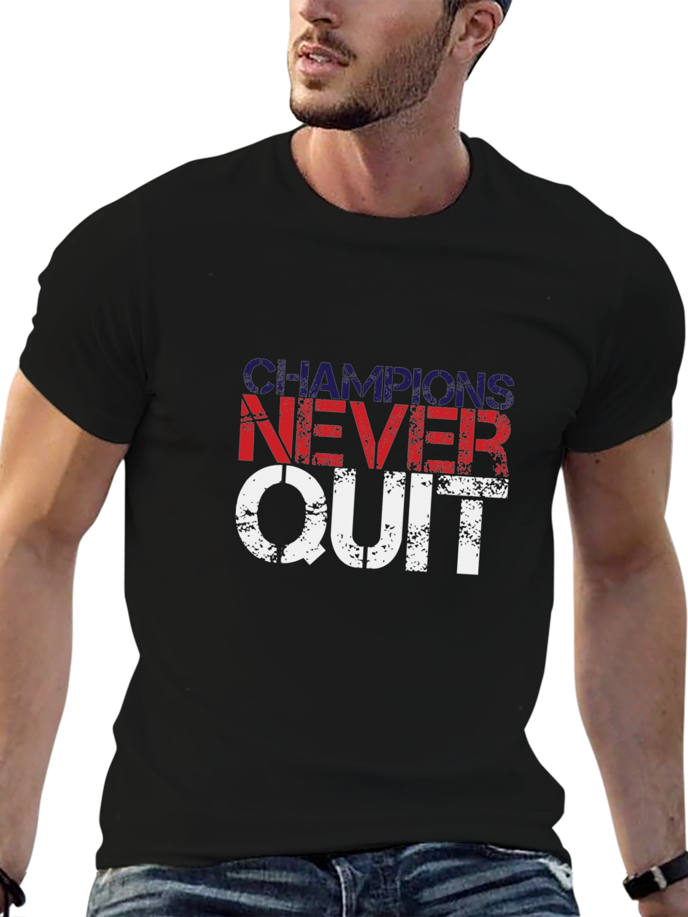 Champions Never Quit Black Graphic T-Shirt