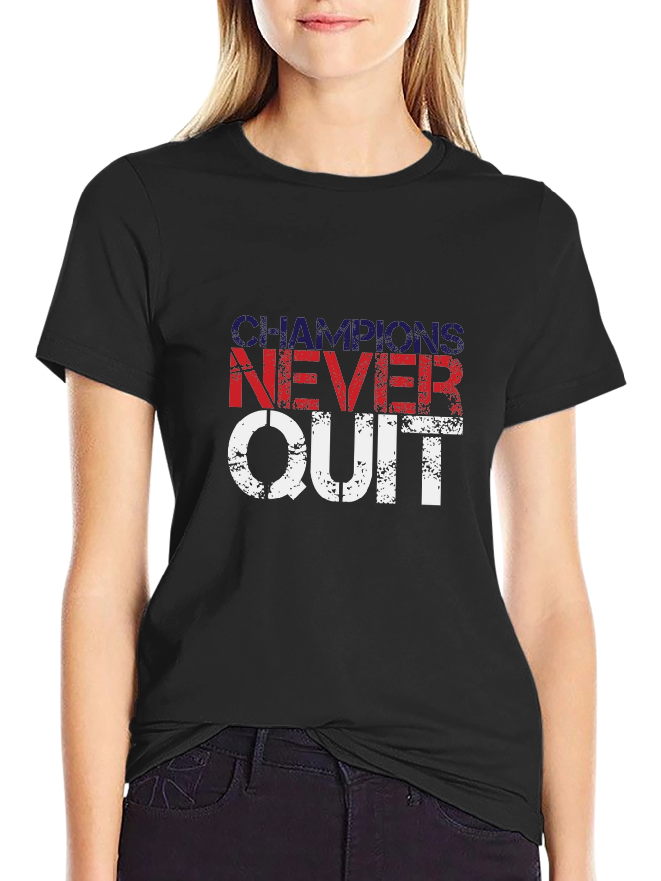 Champions Never Quit Black Graphic T-Shirt