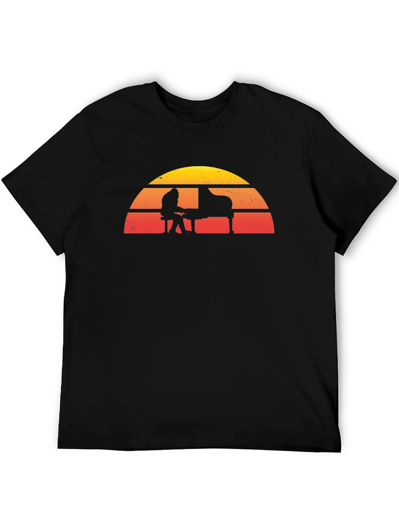 Retro Sunset Piano Player Graphic T-Shirt