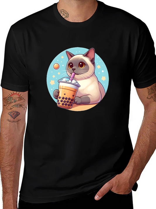 Cute Cartoon Cat Boba Tea Graphic T-Shirt