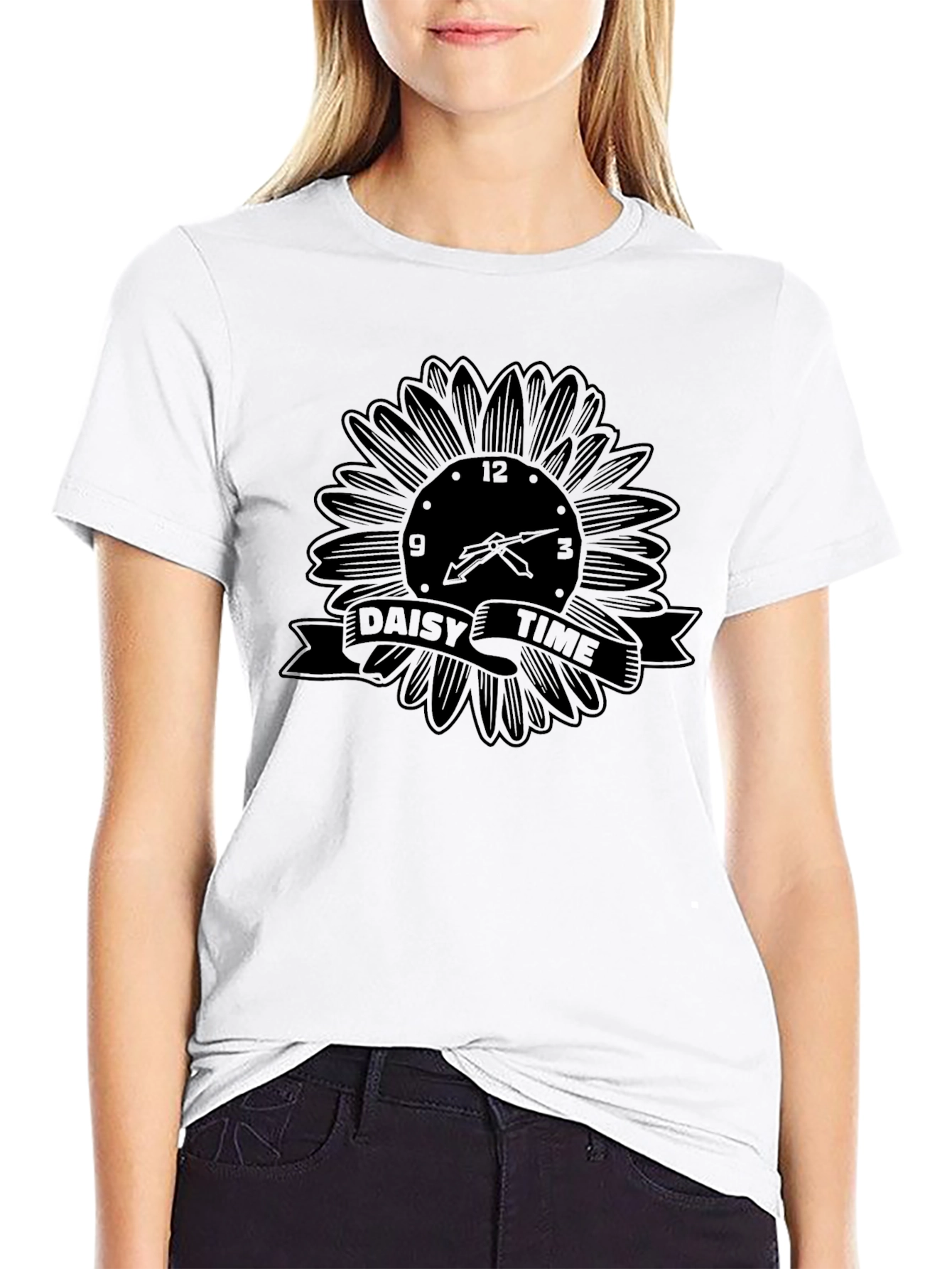 Daisy Time Graphic Tee - Stylish Black Cotton T-Shirt