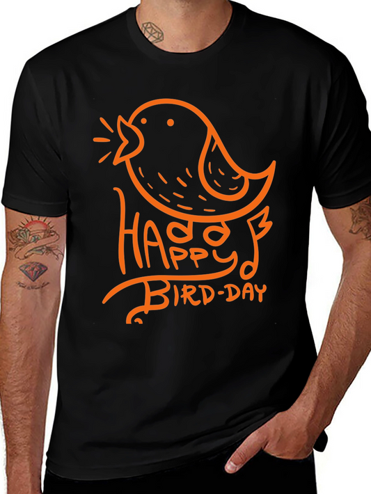 Happy Bird-Day Graphic Tee - Black Casual T-Shirt