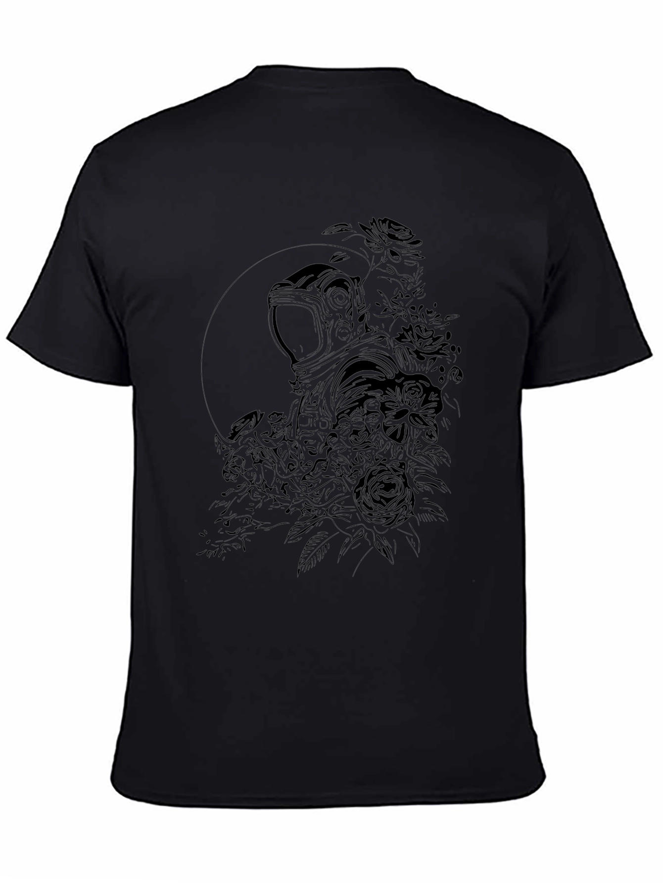 Floral Astronaut Graphic Black T-Shirt