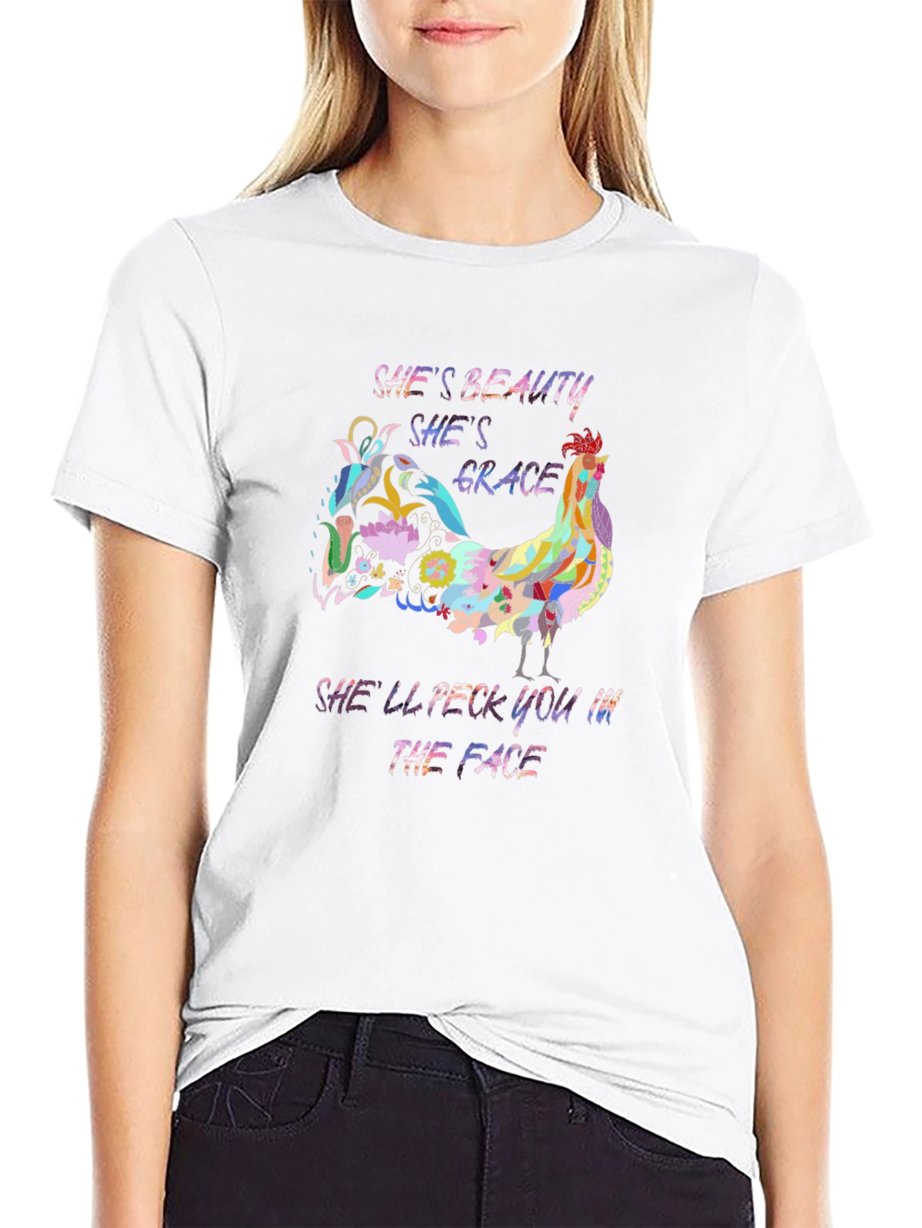 Funny Rooster T-Shirt: Shes Beauty Shes Grace