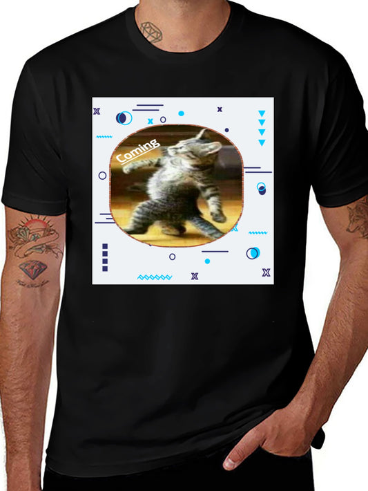 Funny Cat Coming T-Shirt - Black