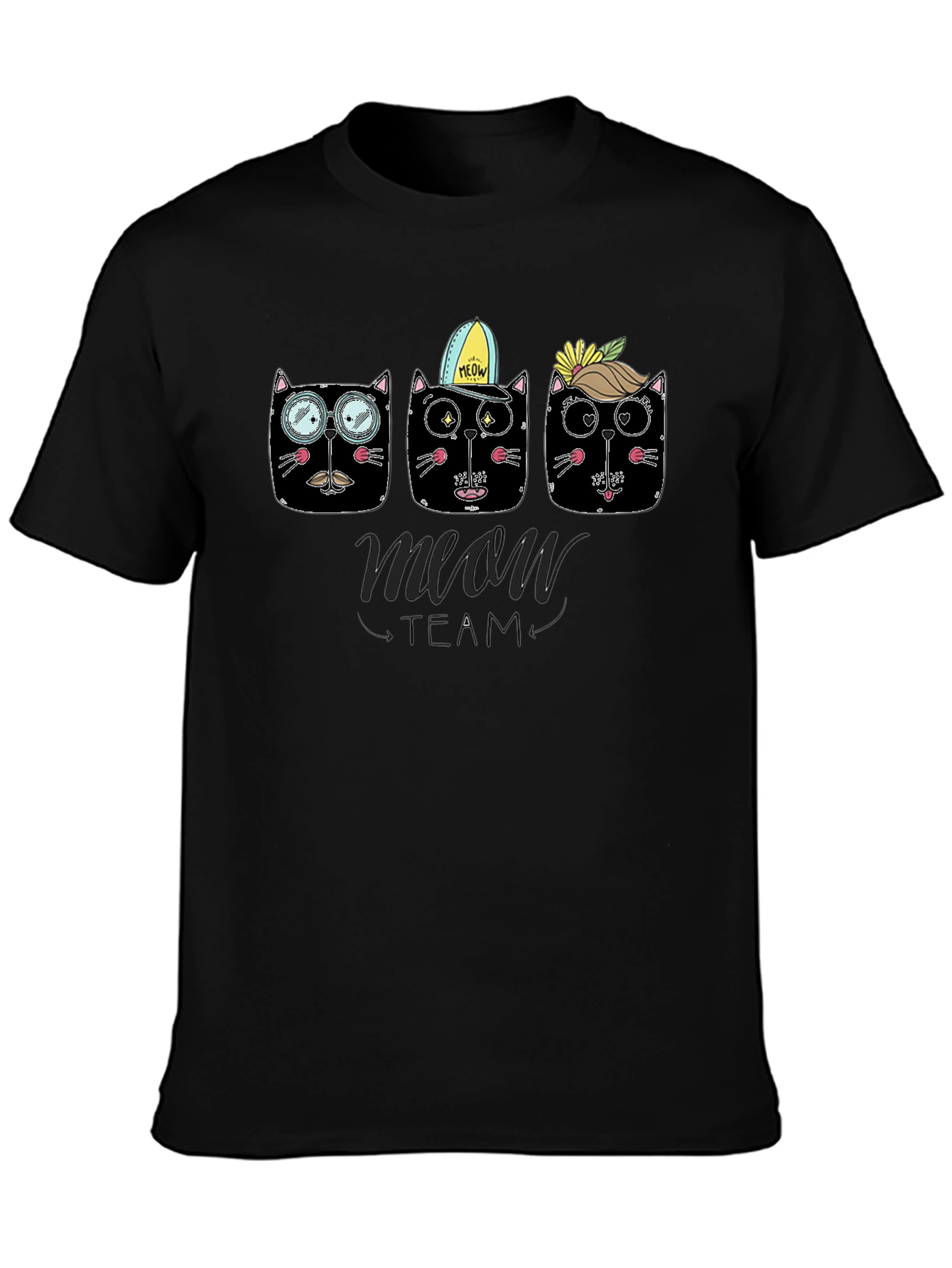 Meow Team Black T-Shirt - Cat Lover Tee