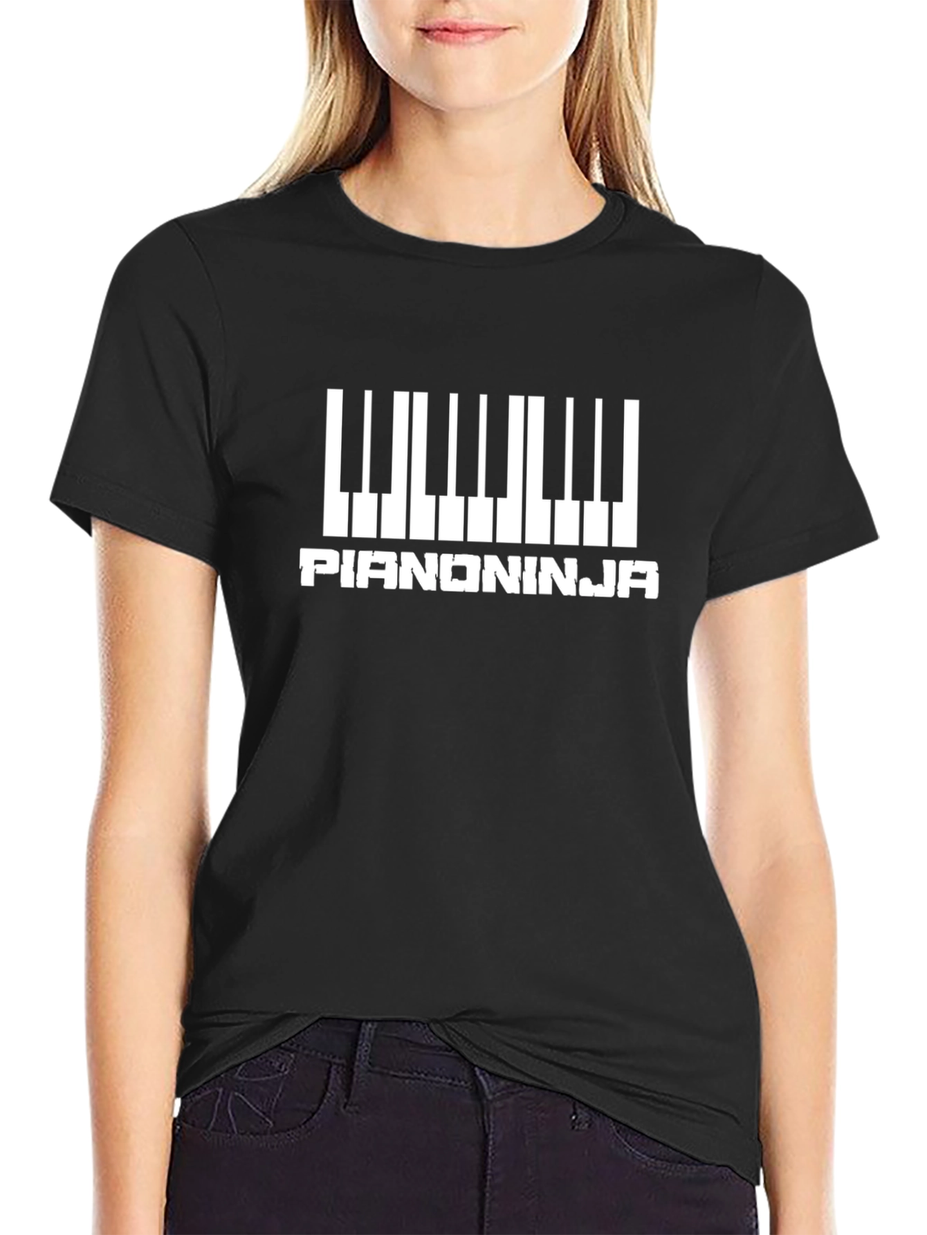 Piano Ninja Graphic Tee - Black Cotton T-Shirt