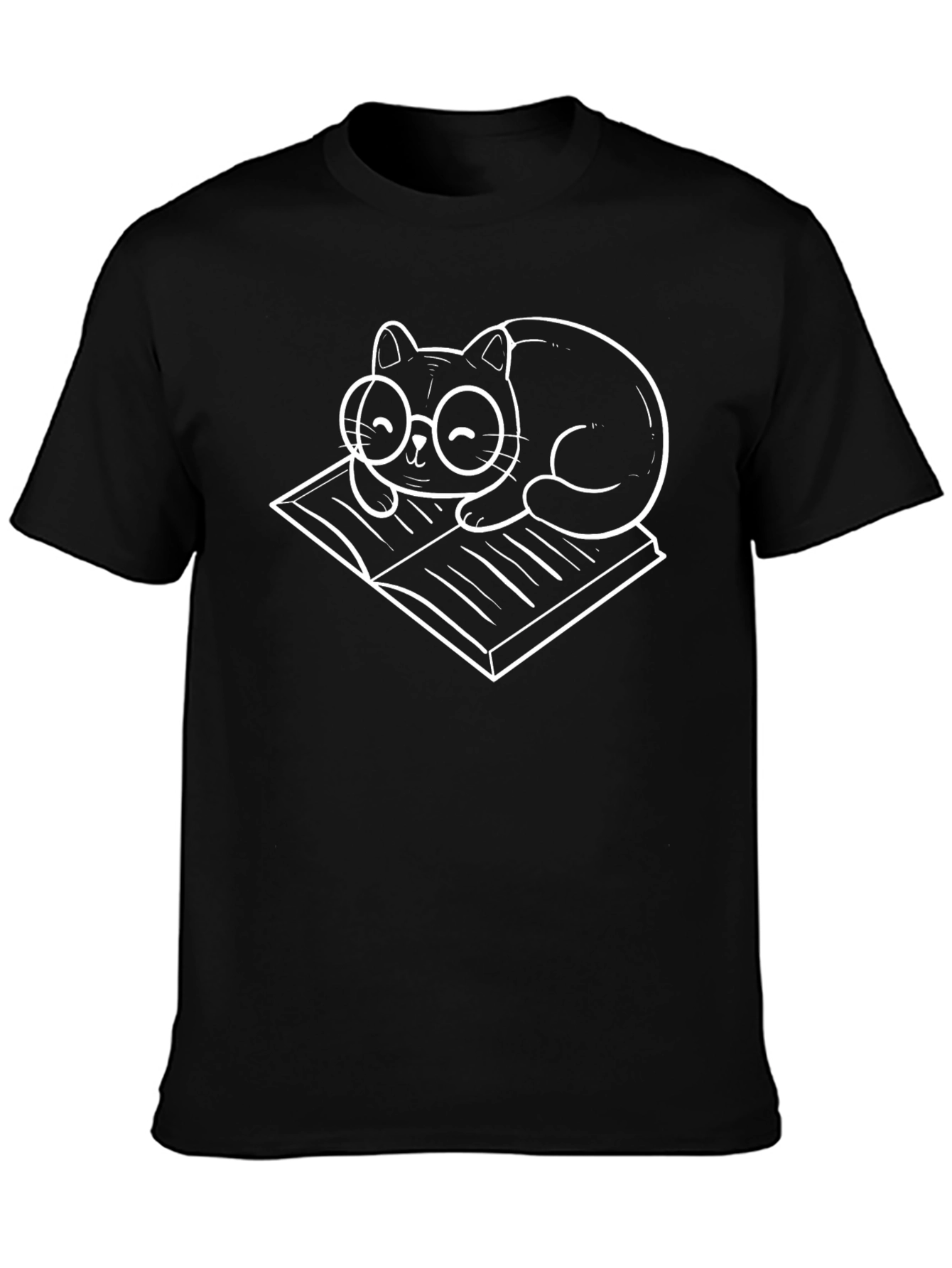 Cat Reading Book T-Shirt - Black Graphic Tee
