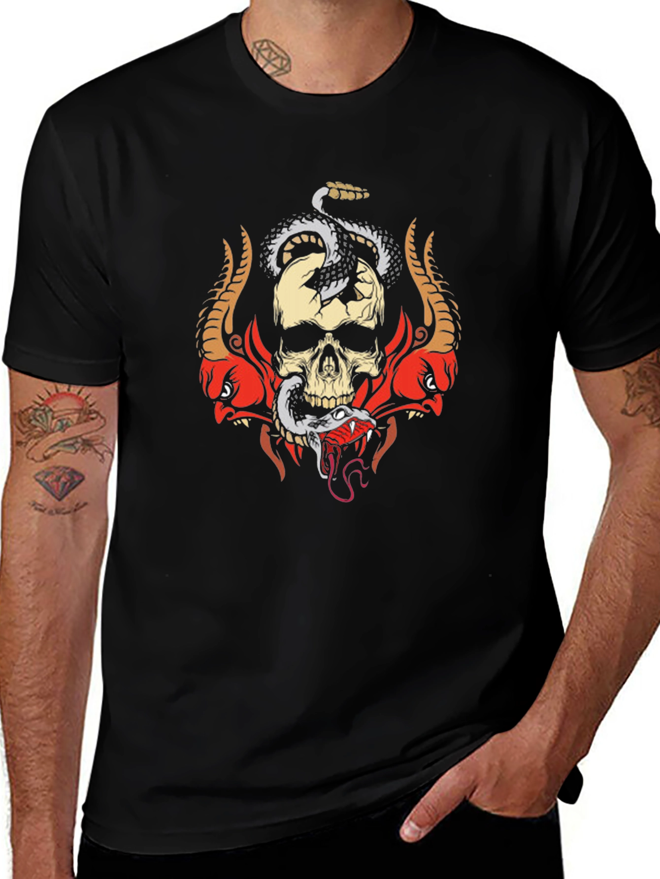 Skull & Snake Graphic Tee - Edgy Style